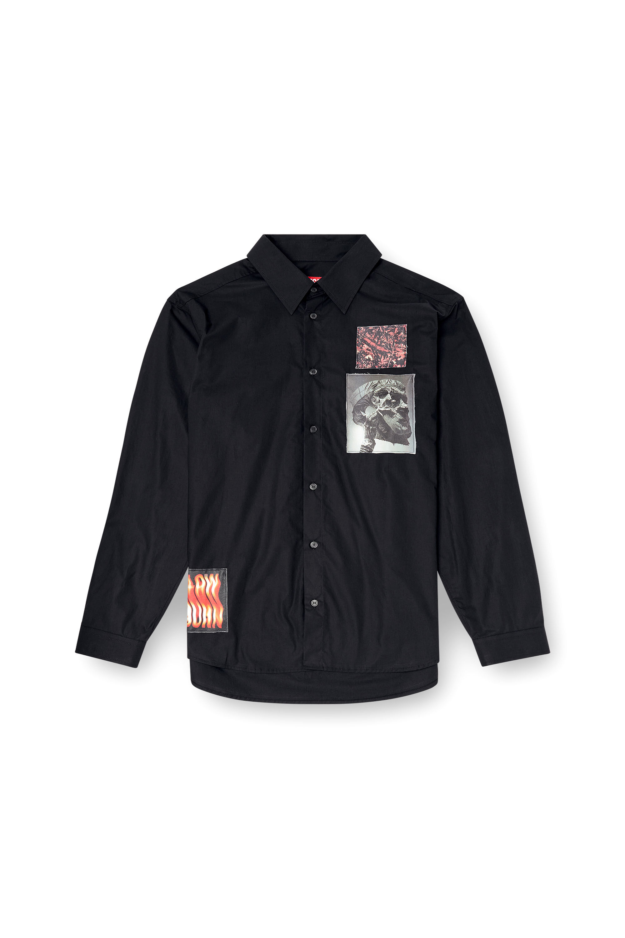 Diesel - S-HARVEY, Chemise en popeline de coton avec empiècements Homme in Noir - 2