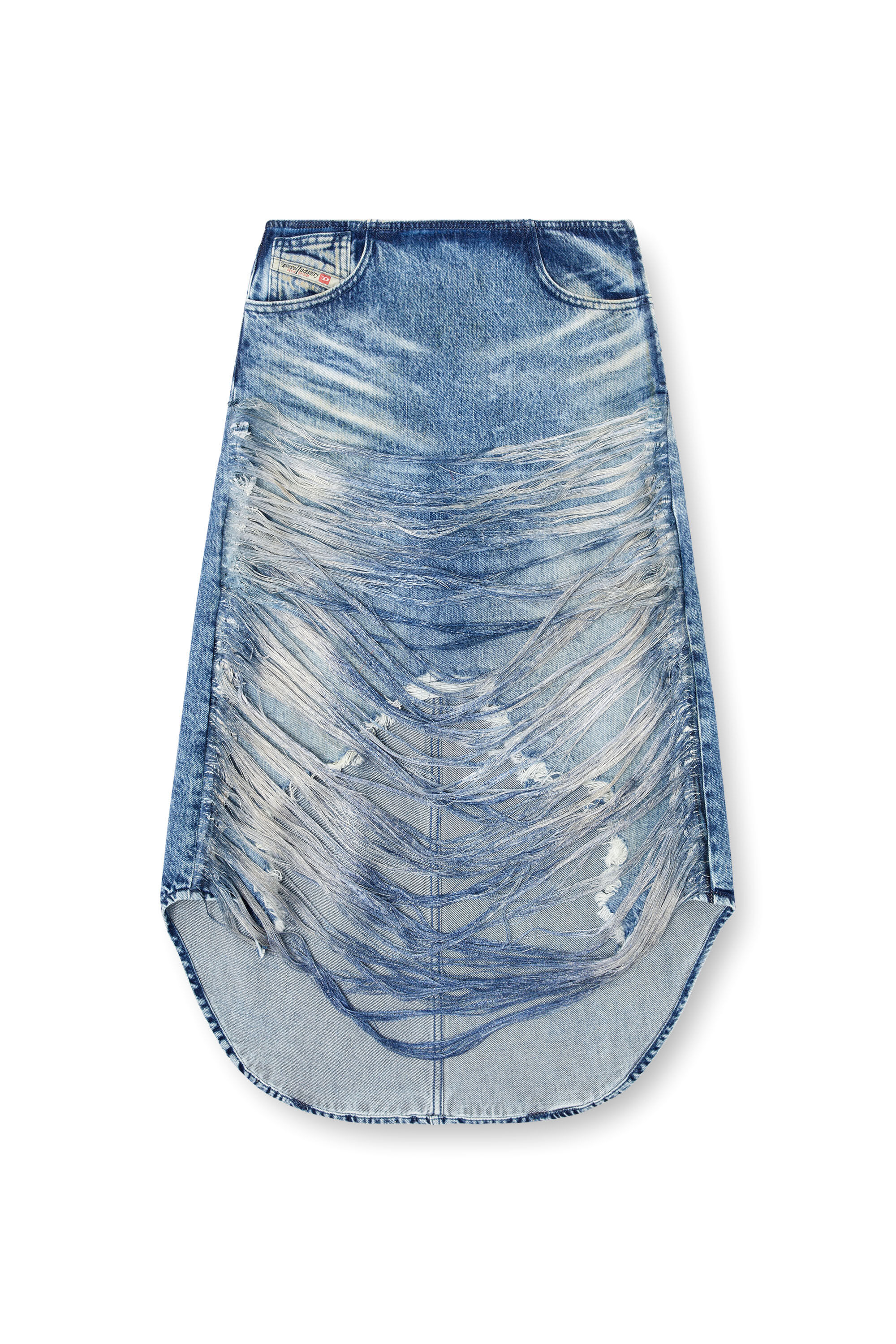 Diesel - DE-PLUMY-FSG, Jupe midi en denim effiloché à effet vieilli Femme in Bleu - 2