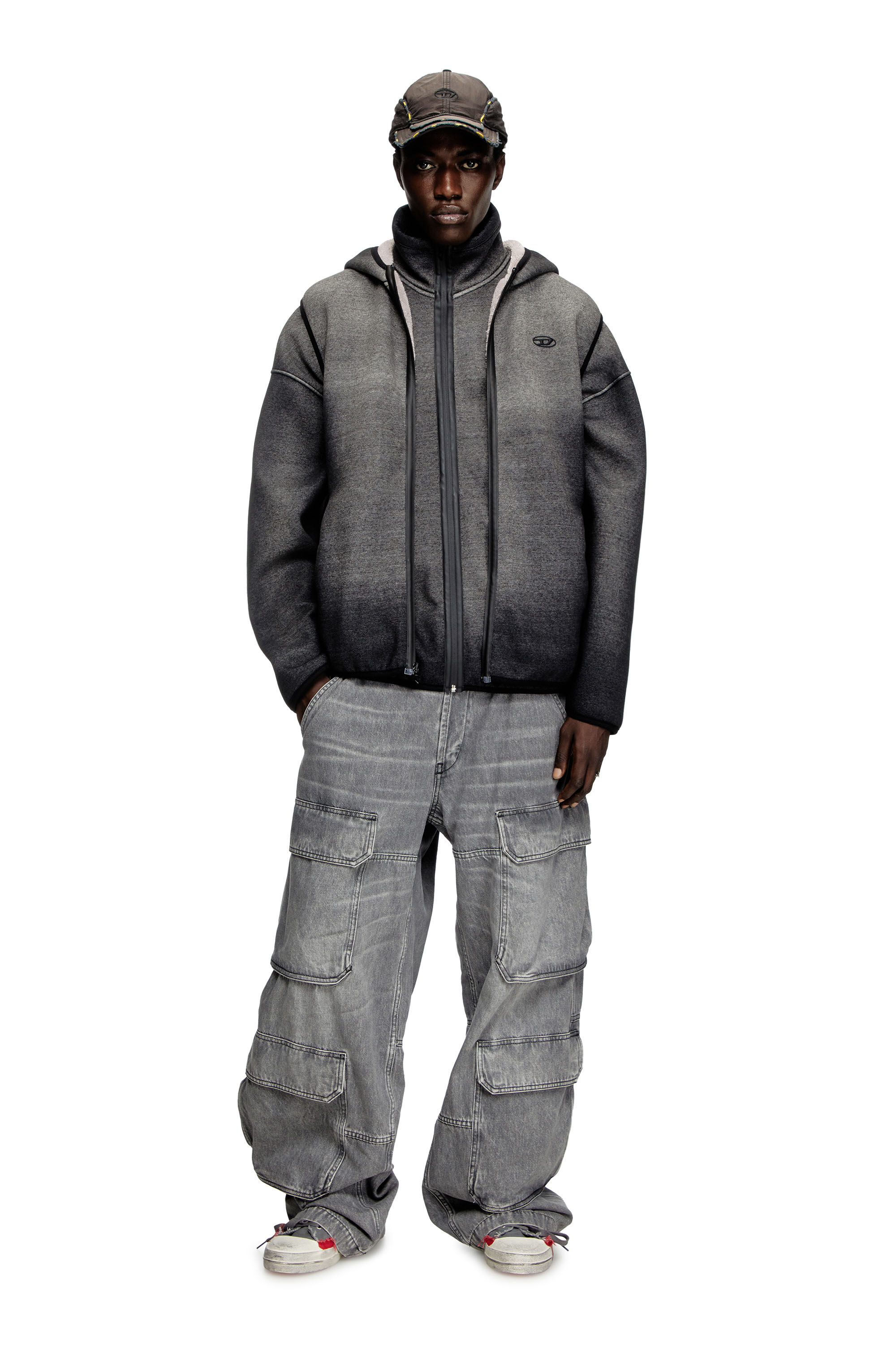 Diesel - S-HAKY, Gilet à capuche en jacquard effet denim Mixte in Noir - 1
