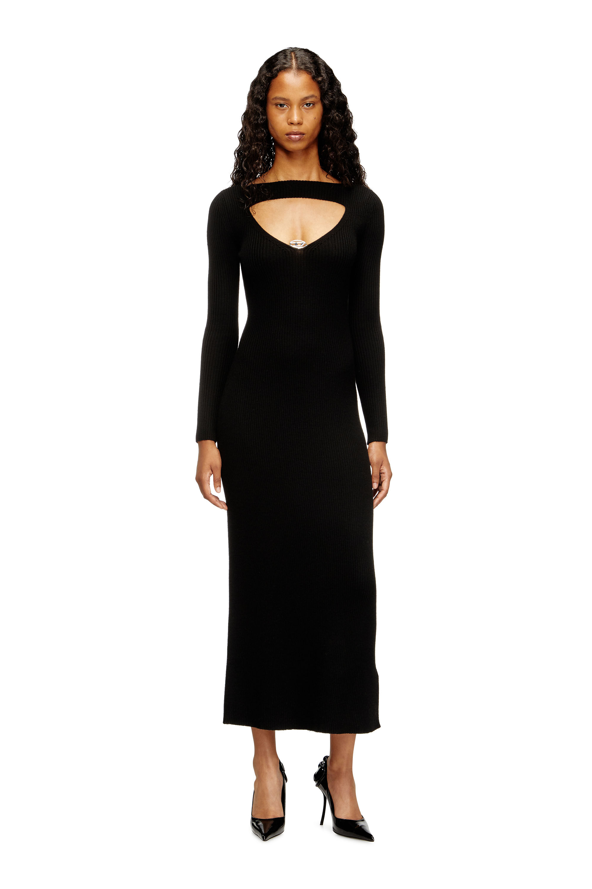 Diesel - M-OLONI, Robe midi en laine avec incrustation Femme in Noir - 3