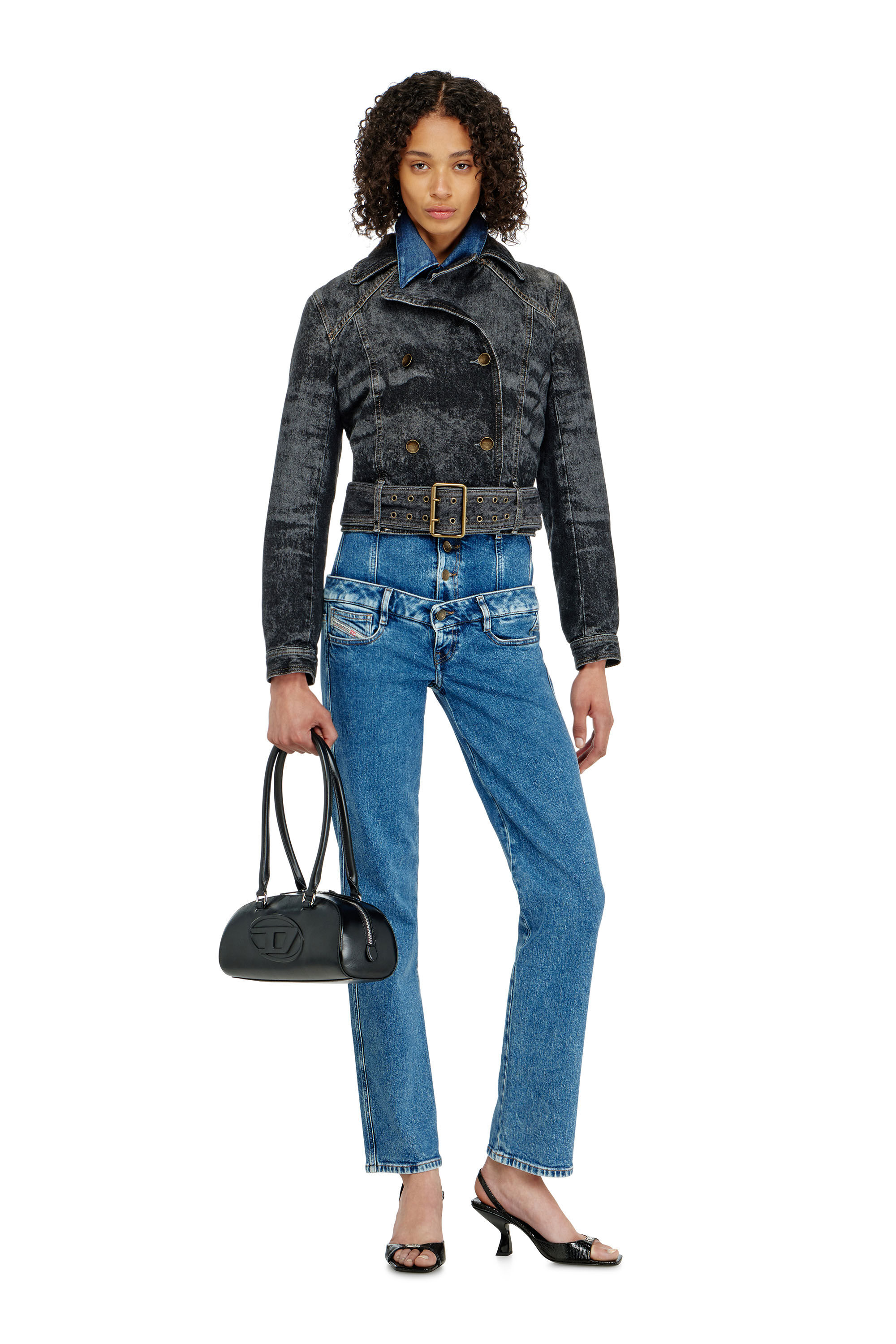 Diesel - DE-LEGEND-S, Veste en denim cropped avec ceinture Femme in Noir - 1