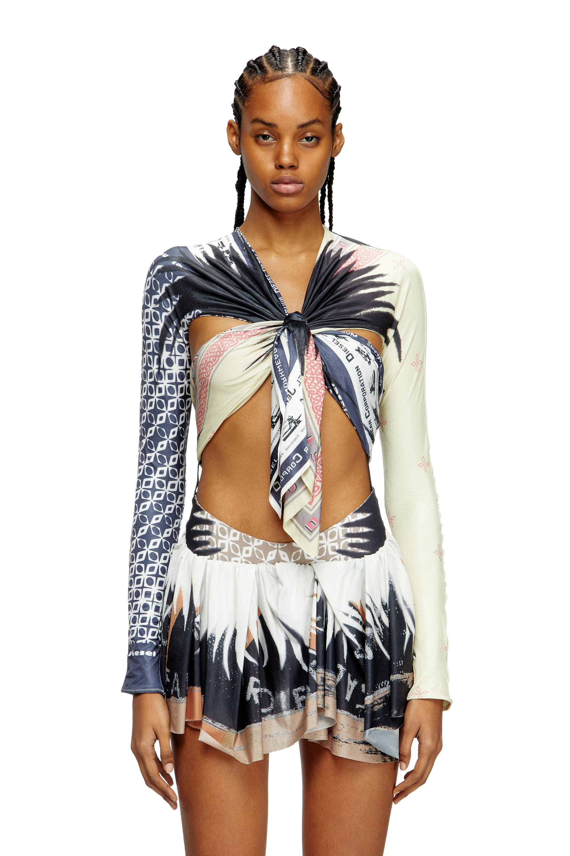 Diesel - T-EXO, Top avec devant en bandana drapé Femme in Polychrome - 3