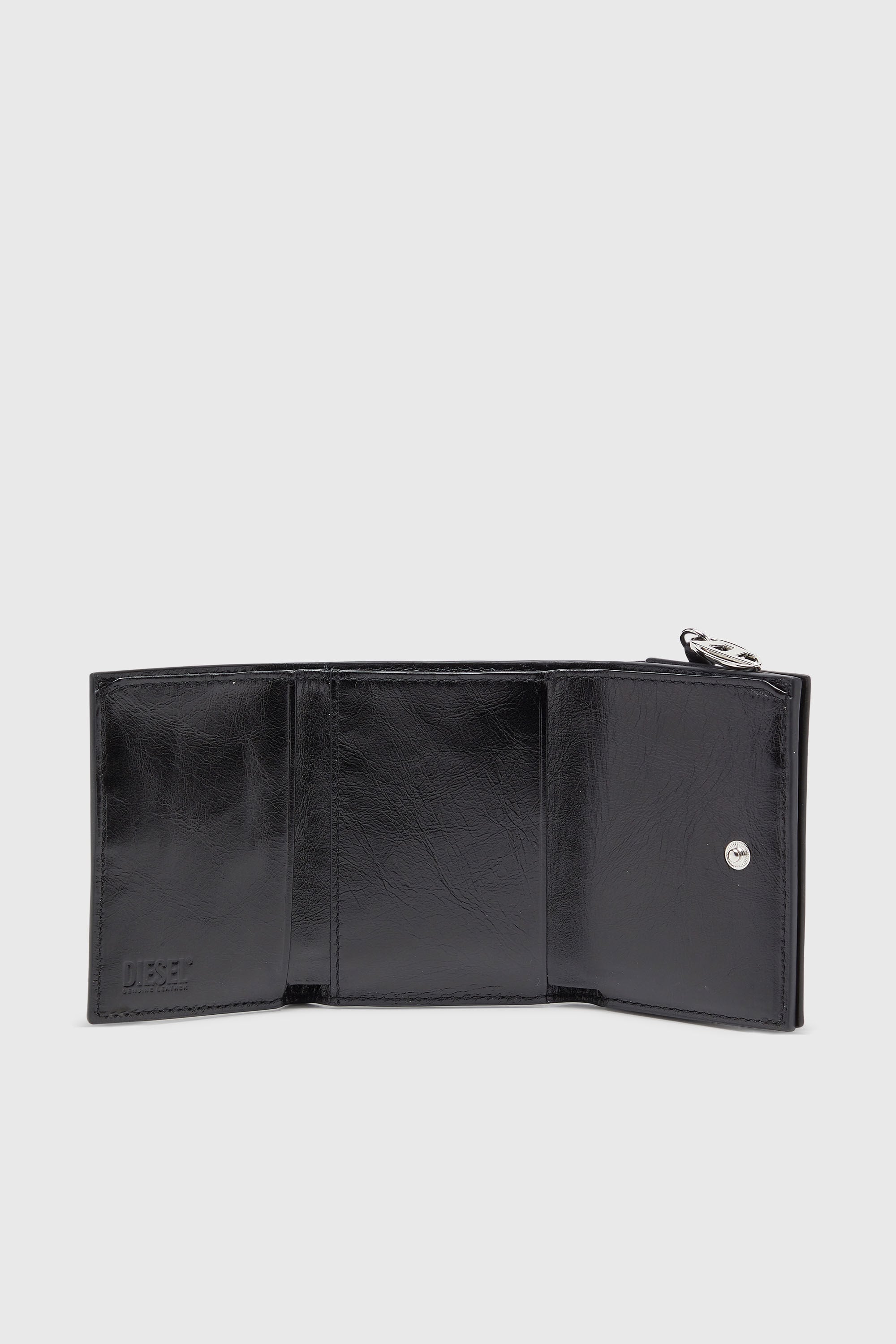 Diesel - OVAL-D TRI FOLD ZIP COIN XS II, Portefeuille en cuir &agrave; trois volets avec motif emboss&eacute; Femme in Noir - 3