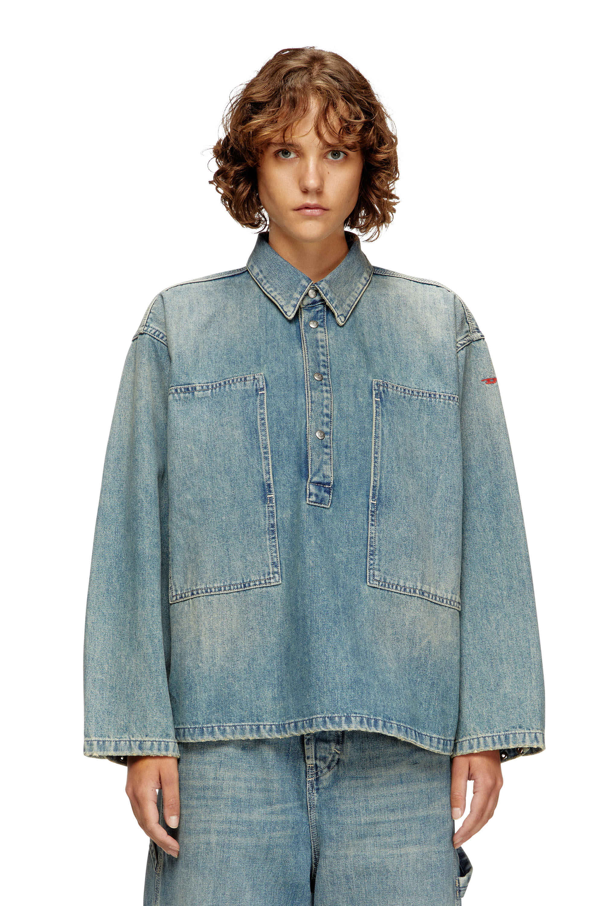 Diesel - DE-PRISS, Haut Henley en denim de style utilitaire Femme in Bleu - 3
