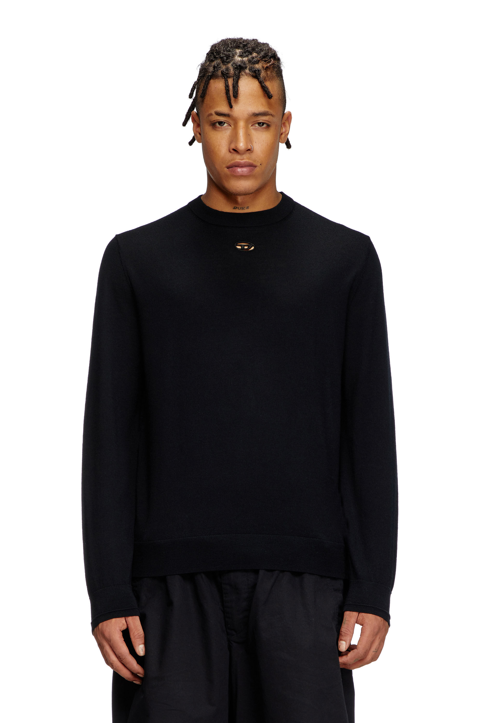 Diesel - K-VALIAM, Pull en laine avec logo cut-out Homme in Noir - 3