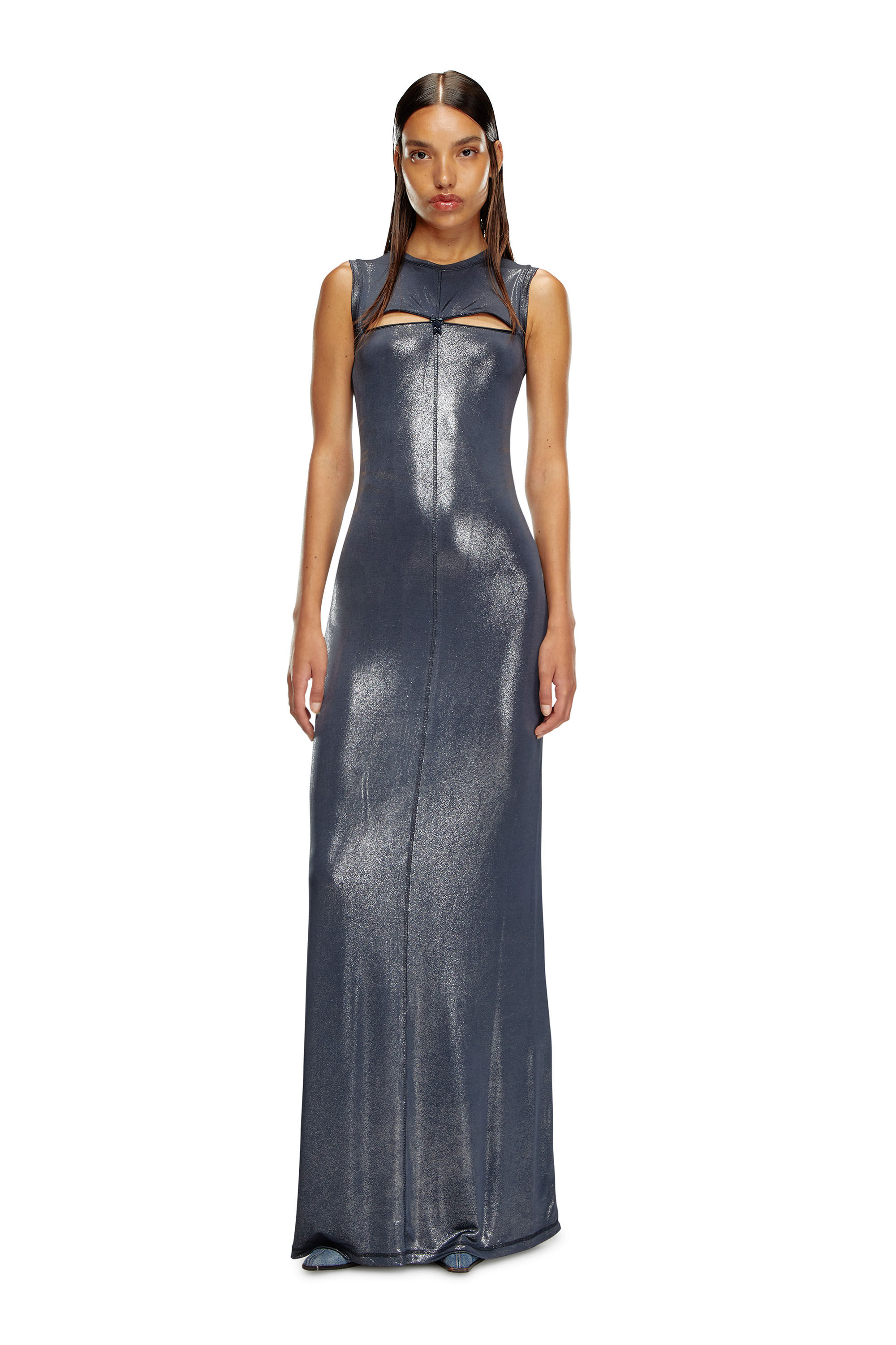 Robe longue metallisee avec zip Femme Bleu Diesel