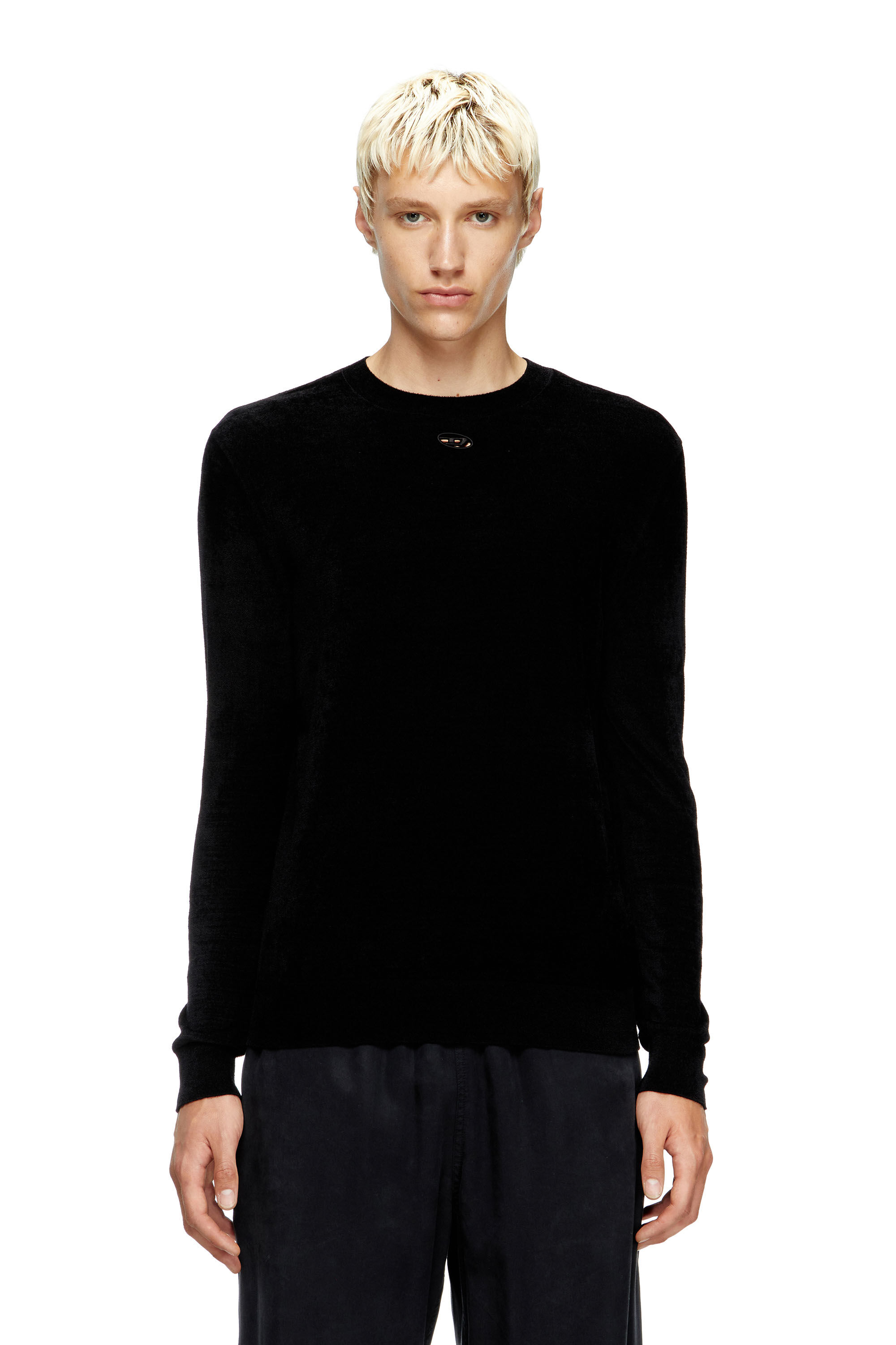 Diesel - K-CEVRO, Pull en chenille avec logo ajouré Homme in Noir - 3