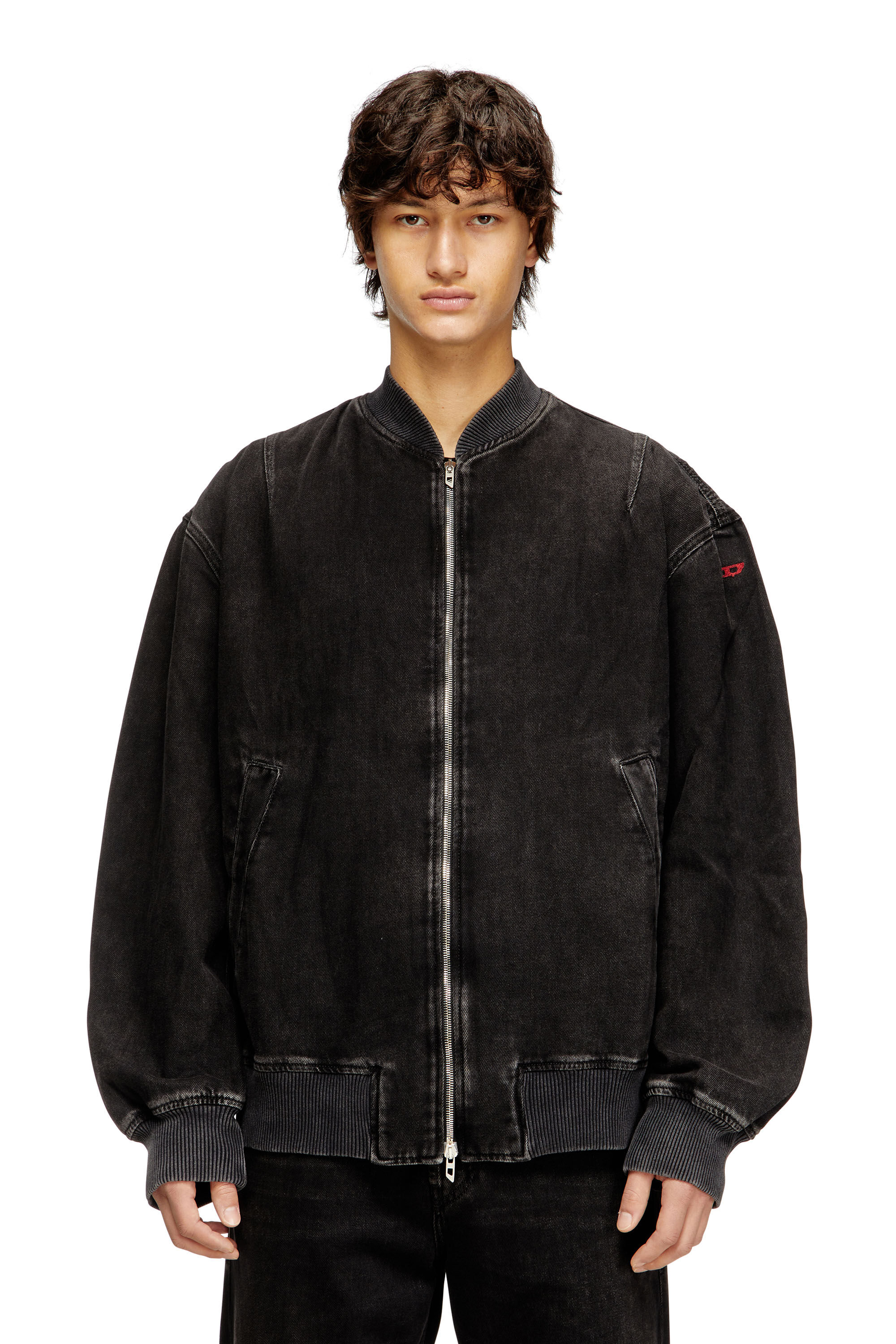 Diesel - D-VINZ, Veste bomber en denim délavé Homme in Noir - 3