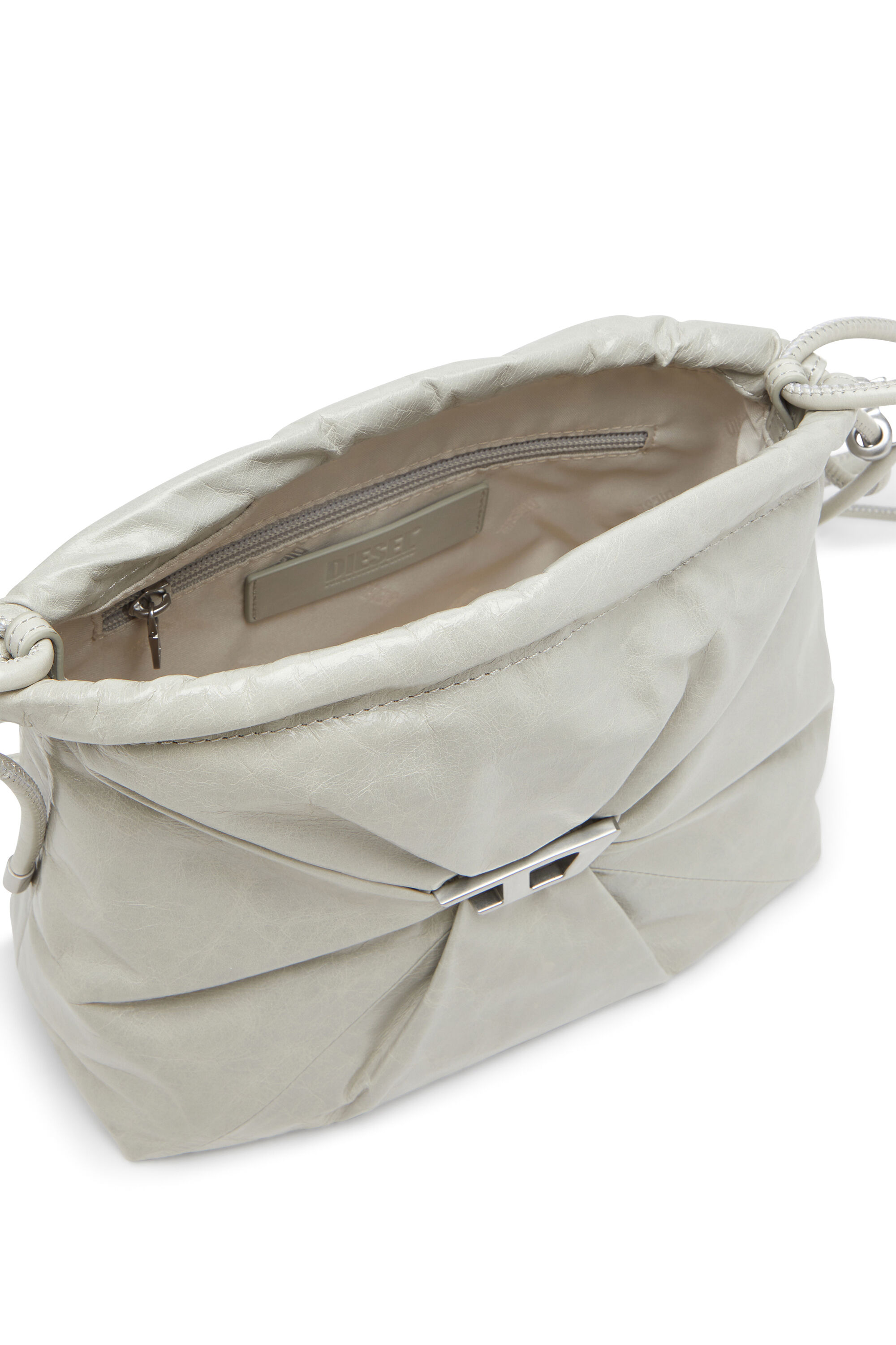 Diesel - SCRUNCH-D BUCKET, Scrunch-D-Sac seau en cuir froissé et brillant Femme in Blanc - 3