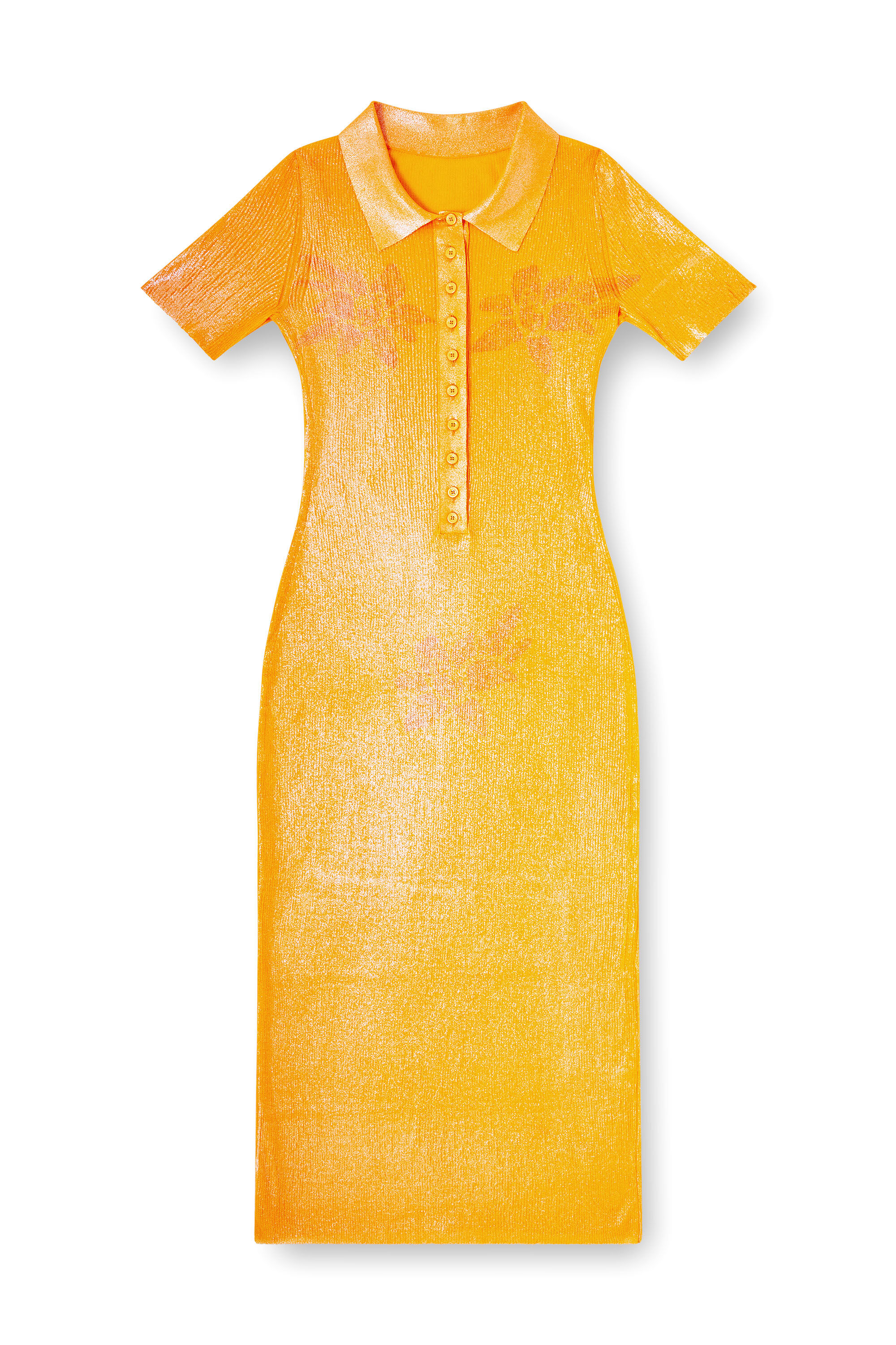 Diesel - M-ORANGE-KG, Robe polo en maille irisée à imprimé lotus Femme in Orange - 2