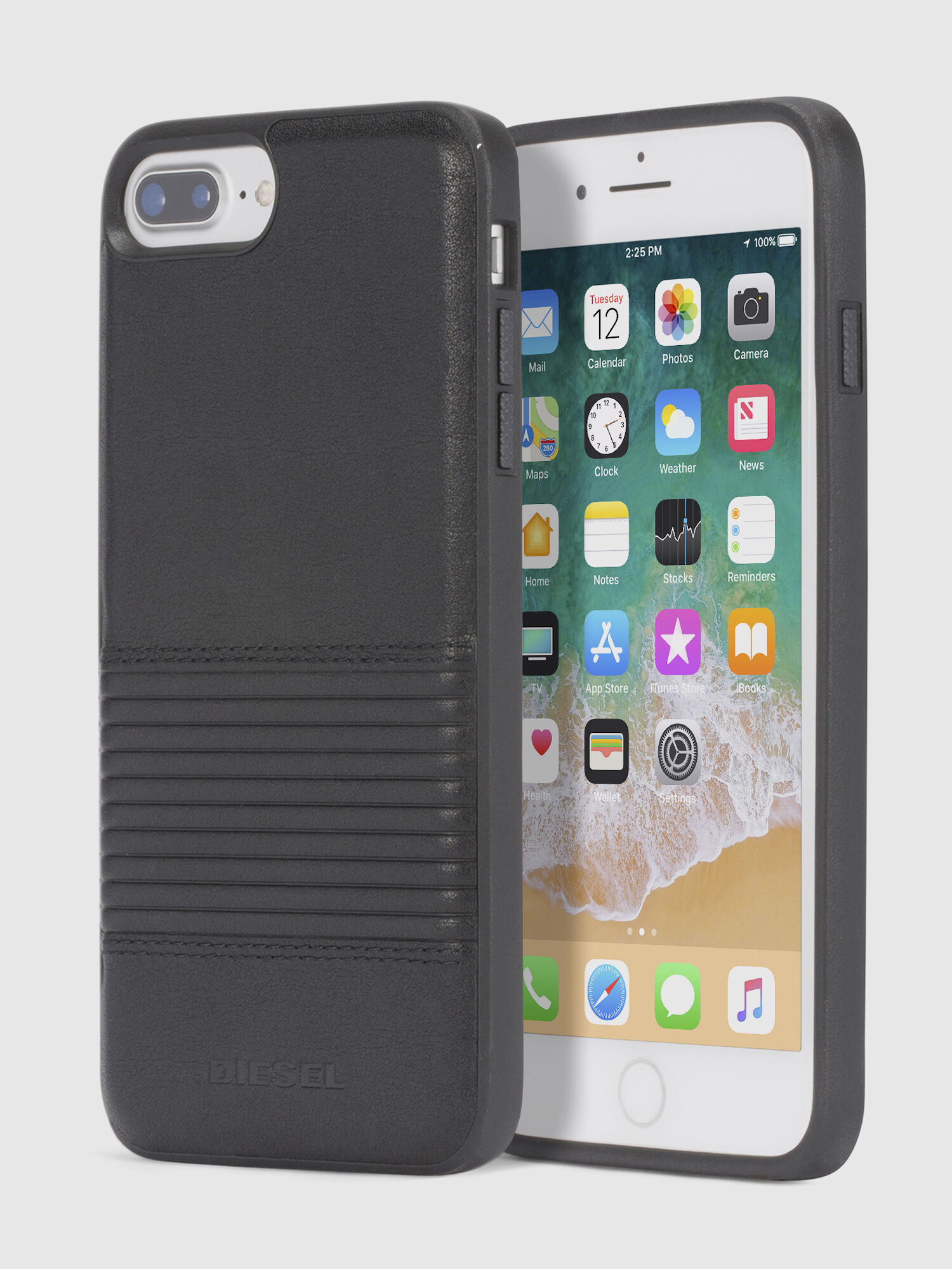 Diesel - BLACK LINED LEATHER IPHONE 8/7/6s/6 CASE, Coque en cuir noir doublé, iPhone 8/7/6s/6 Mixte in Noir - 1
