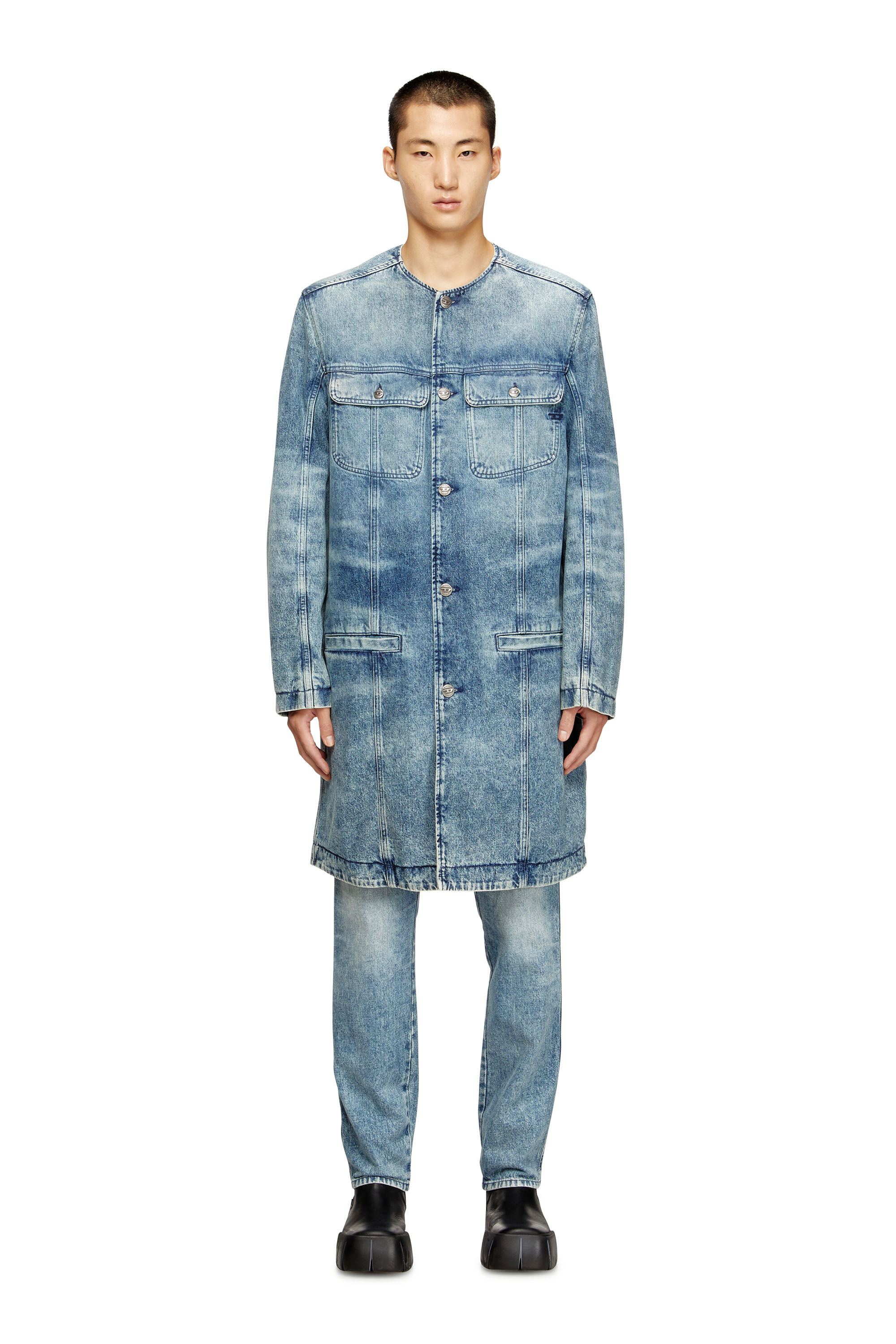 Diesel - D-ABERD-FSH1, Manteau en denim de coton et chanvre gravé au laser Homme in Bleu - 3