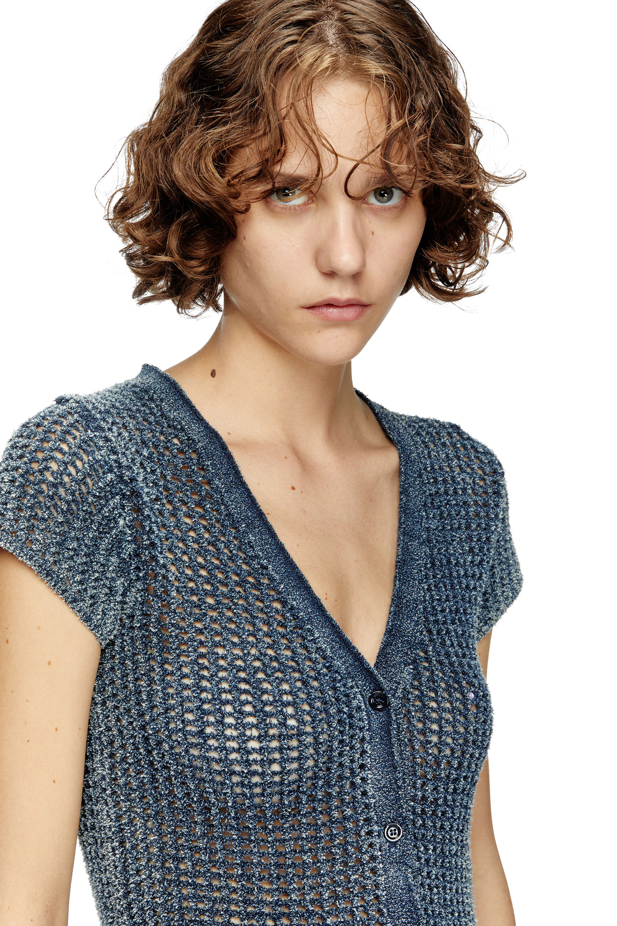 Diesel - M-REZ, Gilet à manches courtes en maille mesh effet denim Femme in Bleu - 5