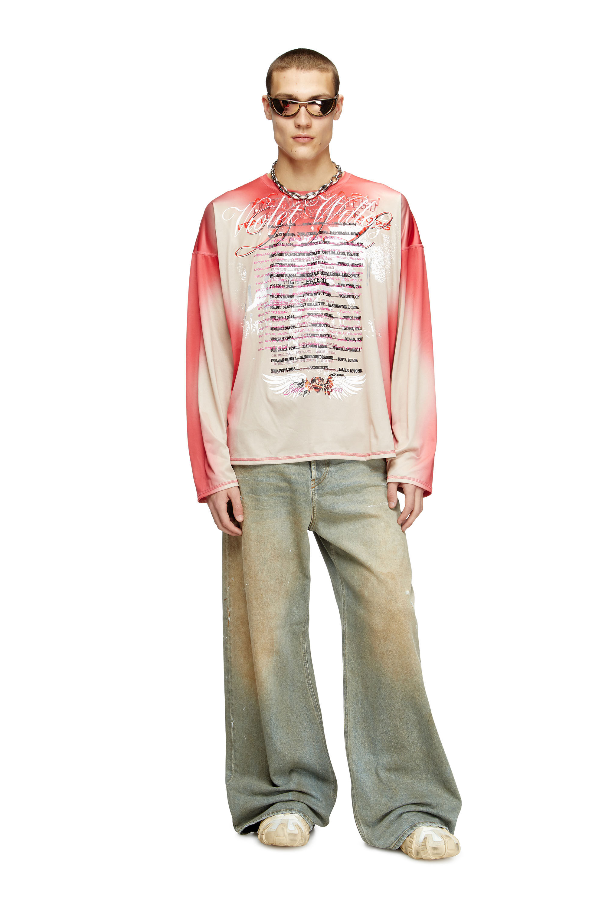 Diesel - T-OLAVI-BB, T-shirt en jersey technique à manches longues avec imprimé paroles Mixte in Rose - 1