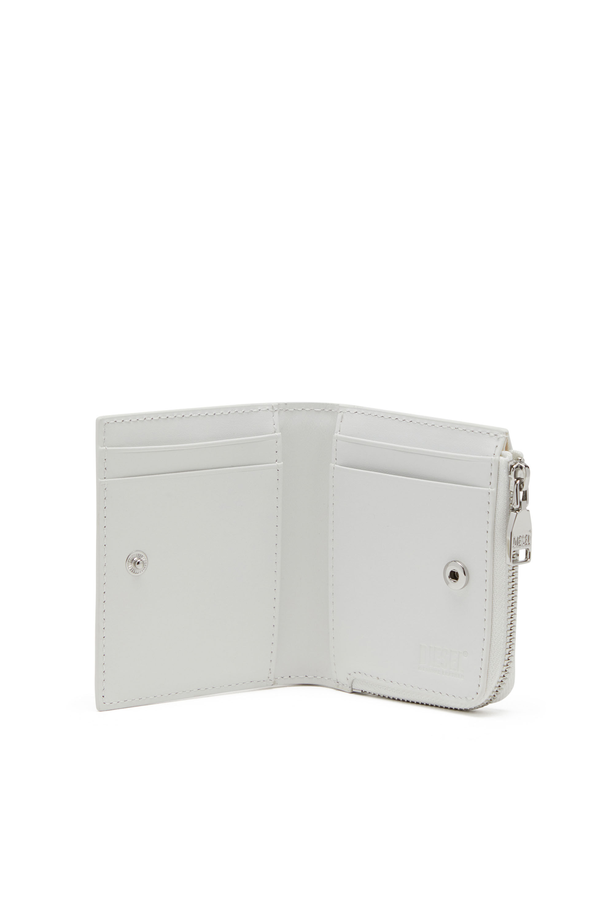 Diesel - 1DR CARD HOLDER ZIP L, Porte-cartes à deux volets en cuir nappa Femme in Blanc - 3