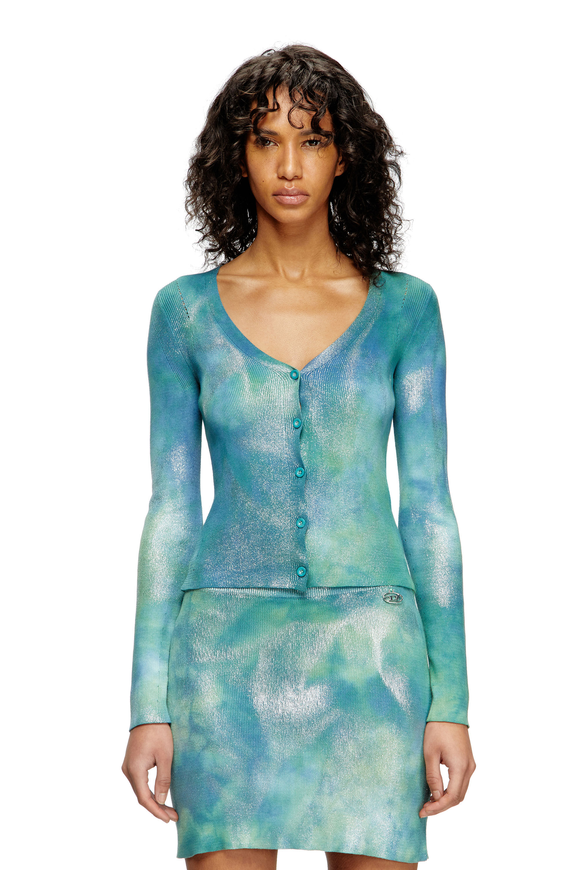 Diesel - M-ISOTTA, Cardigan en tricot métallisé solarisé Femme in Bleu - 3