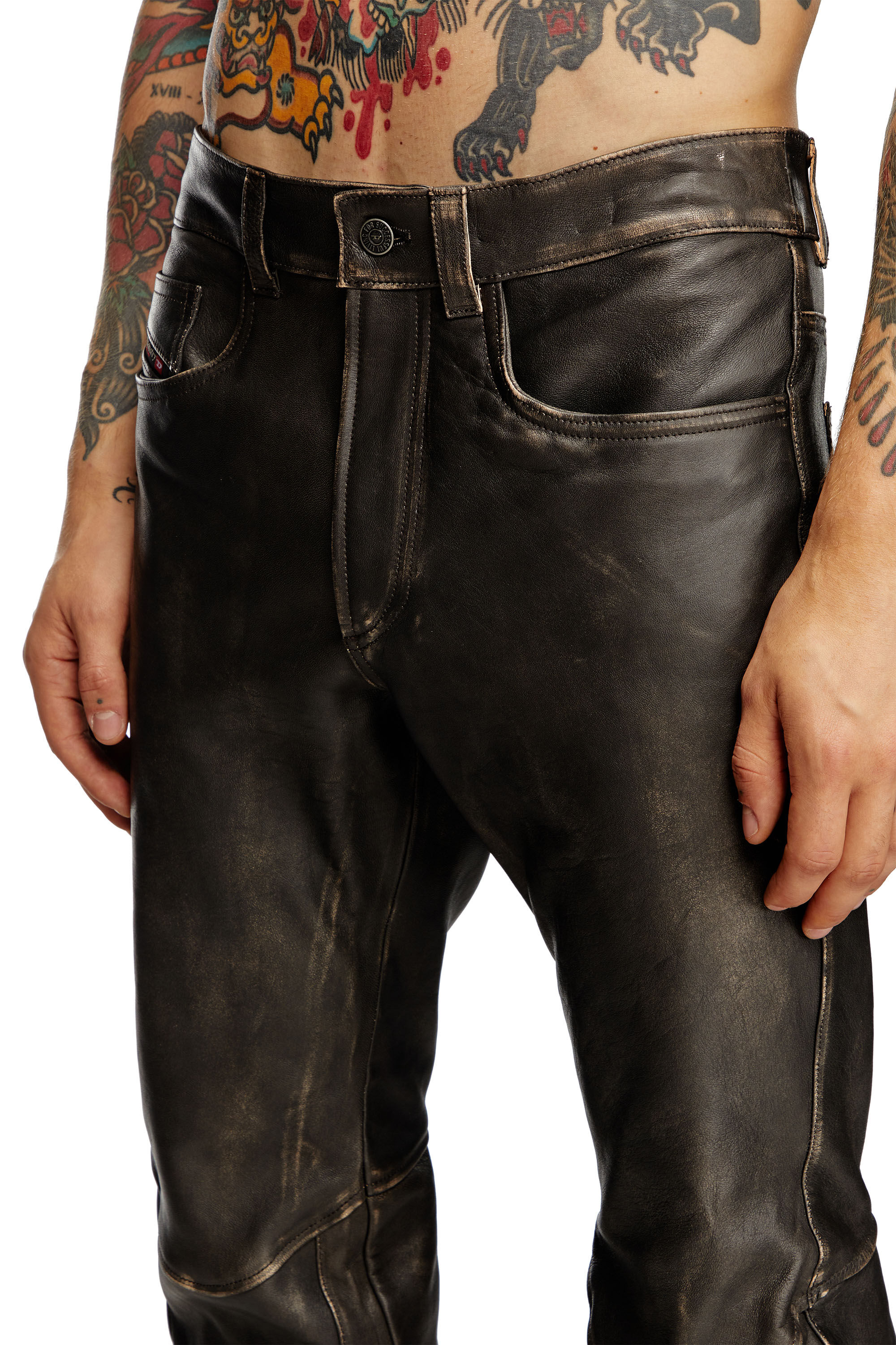 Pantalon en cuir vieilli Homme Noir Diesel
