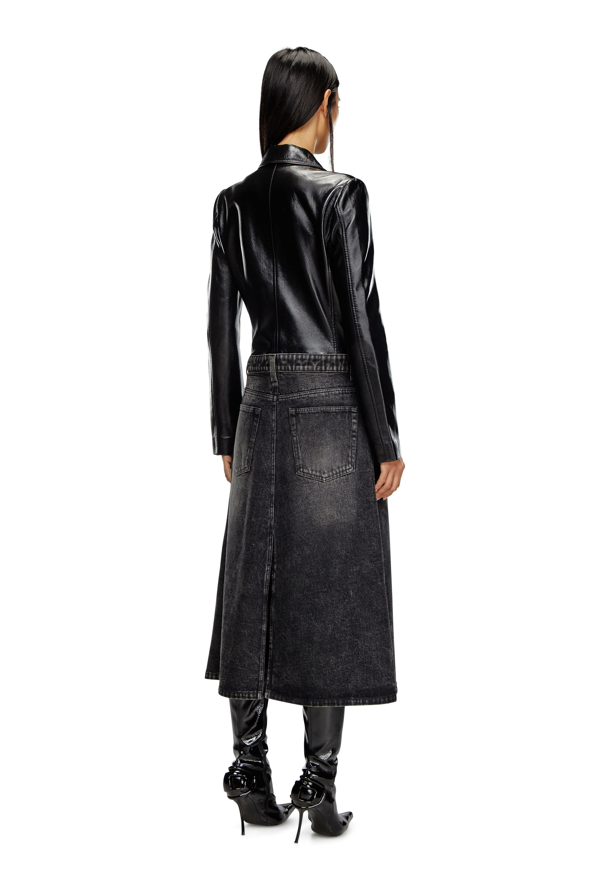 Manteau hybride en denim et cuir Femme Noir Diesel
