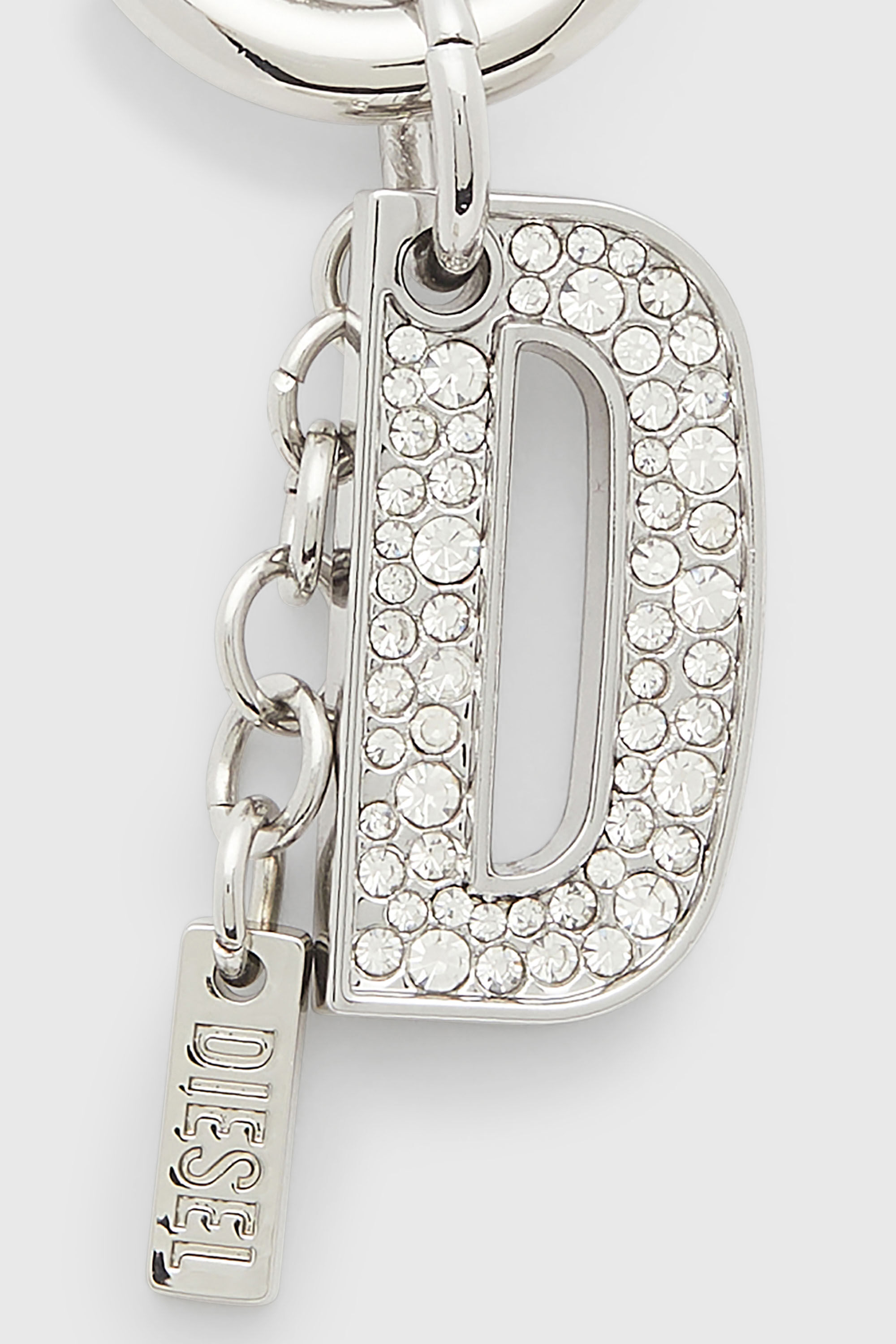 Diesel - CHARM-D, Porte-cl&eacute;s en m&eacute;tal avec pendentif cristal D Femme in Gris argent&eacute; - 3