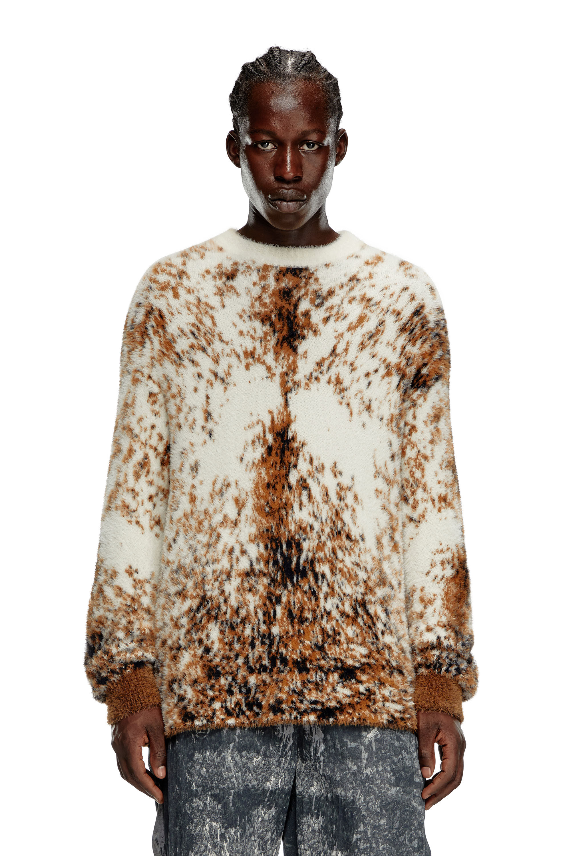 Diesel - K-ITELLO, Pull duveteux avec motif animalier Homme in Marron - 3