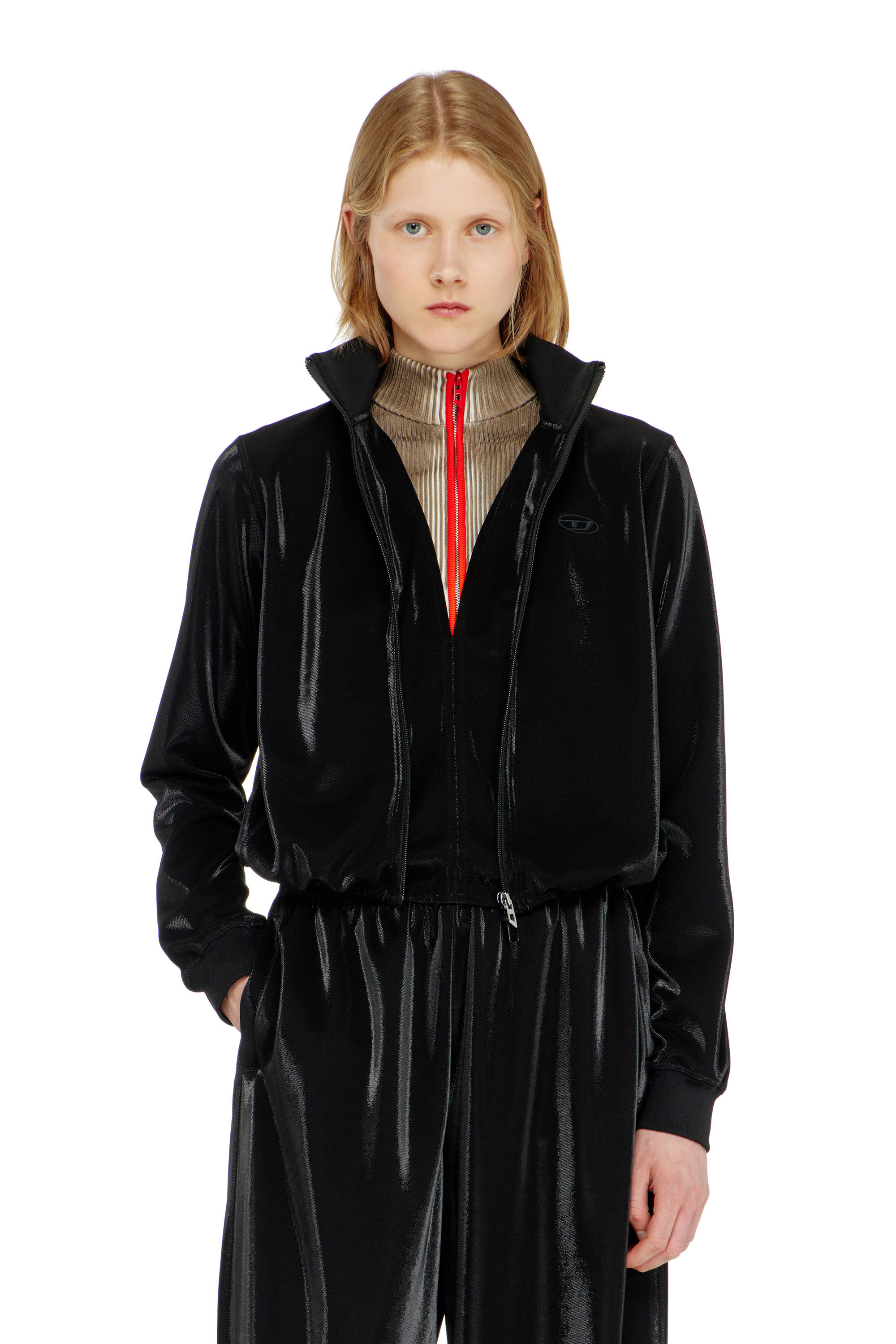 Diesel - F-ROSY, Sweatshirt zipp&eacute;e effet piquet brillant Femme in ToBeDefined - 3