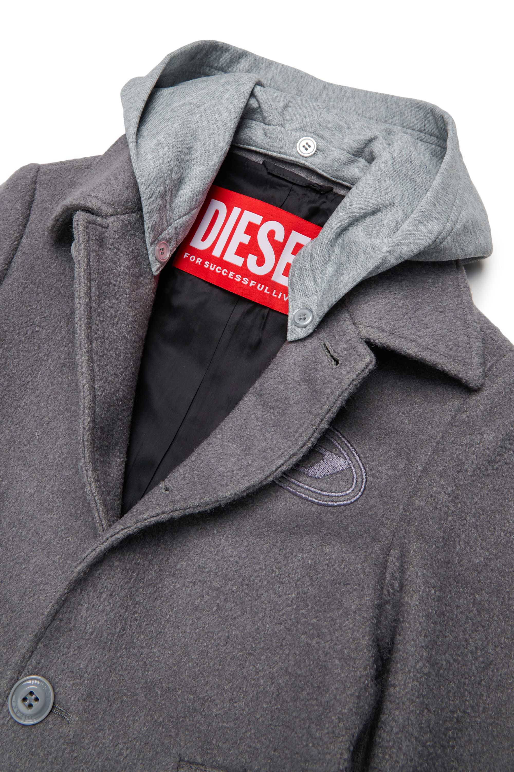 Diesel - JASTONEOUT, Manteau en laine m&eacute;lang&eacute;e avec capuche amovible Homme in Gris - 3