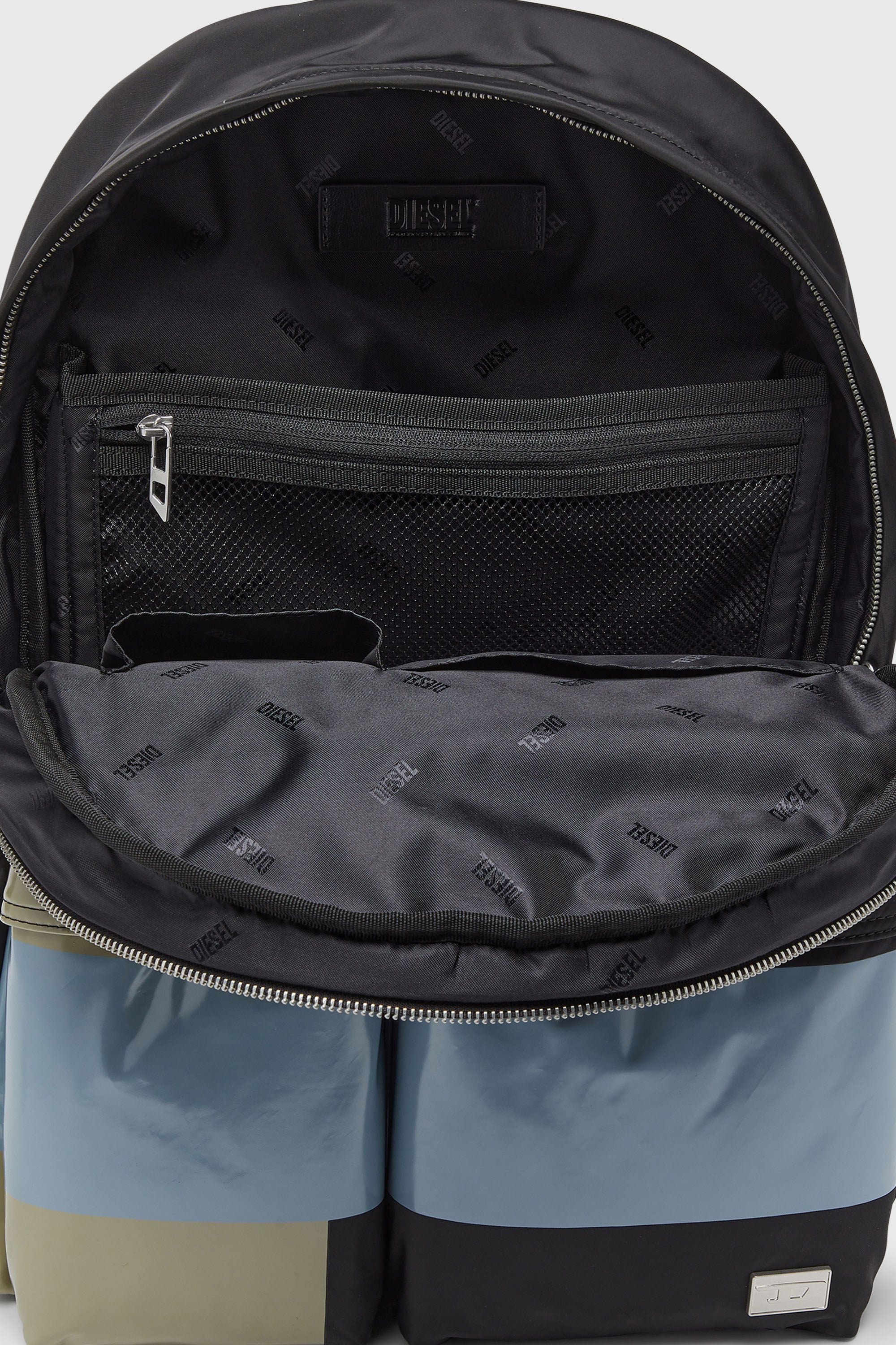 Diesel - MULTI-PKTS BACKPACK X, Unisex's Multi-Pkts - Color-block backpack with multiple pockets in Black/Green - 3