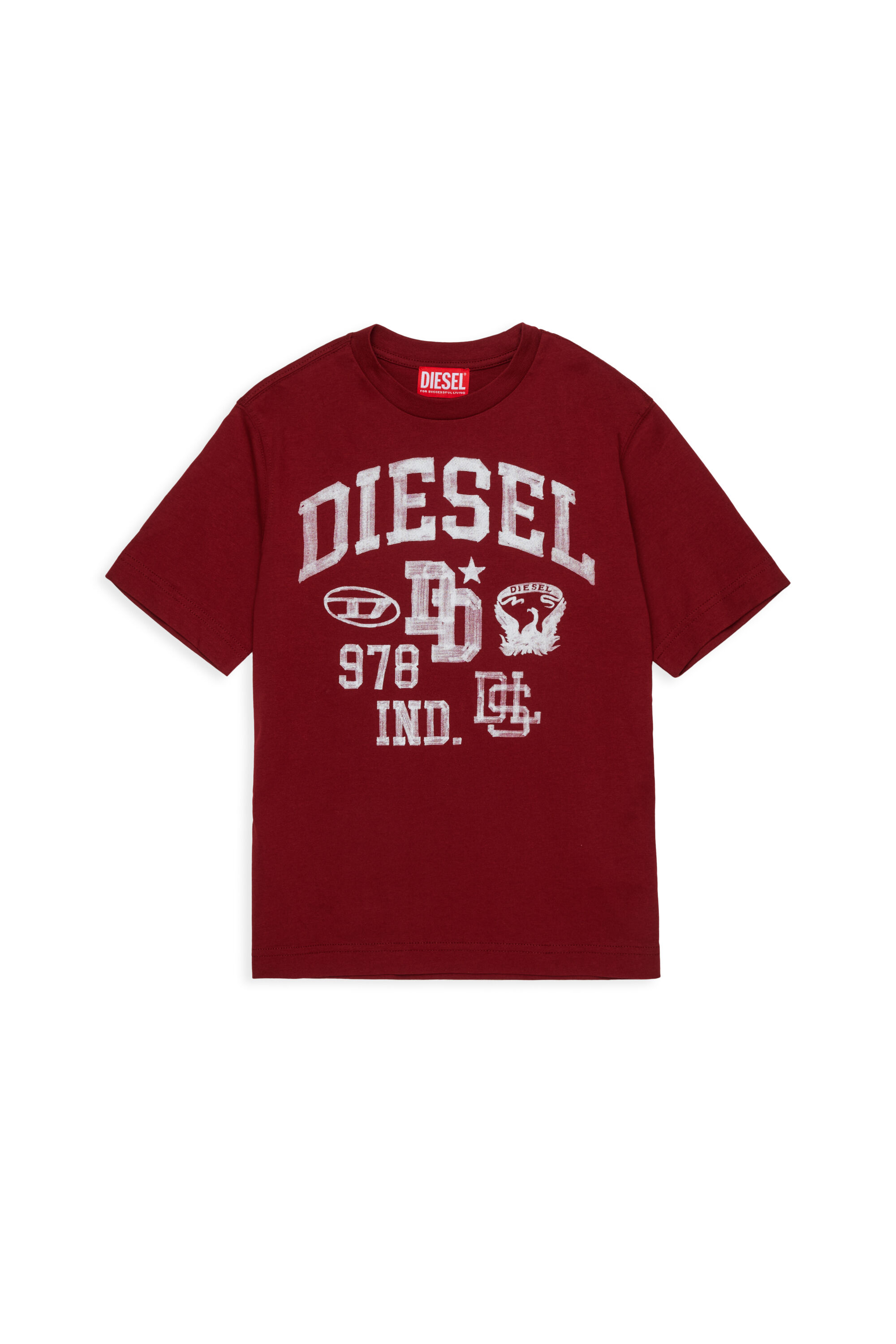 Diesel - TBAND OVER, T-shirt en coton avec motifs varsity Homme in Rouge - 1