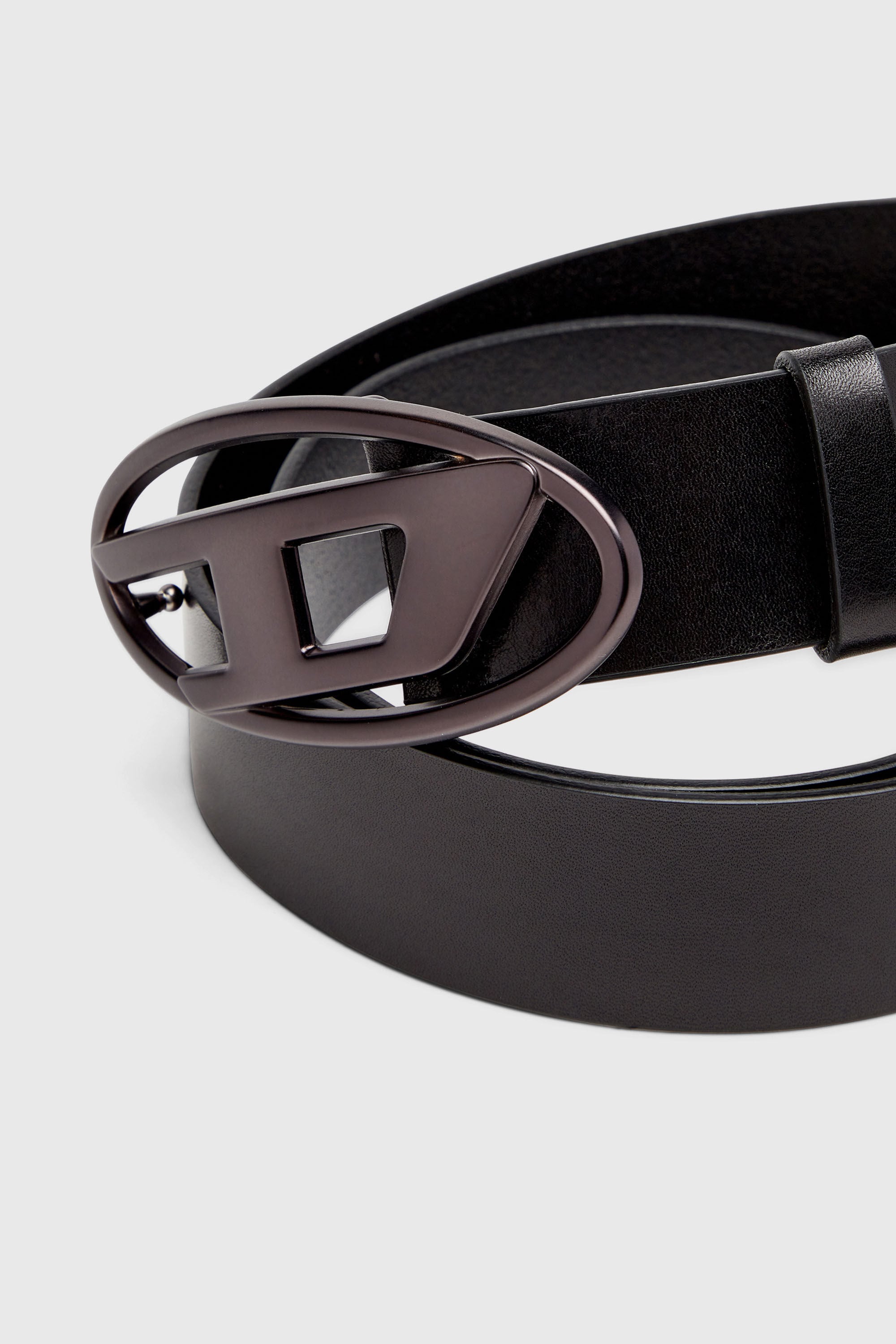 Diesel - B-1DR, Ceinture 3.9 cm en cuir avec boucle Oval D m&eacute;tallis&eacute;e Mixte in Noir - 3