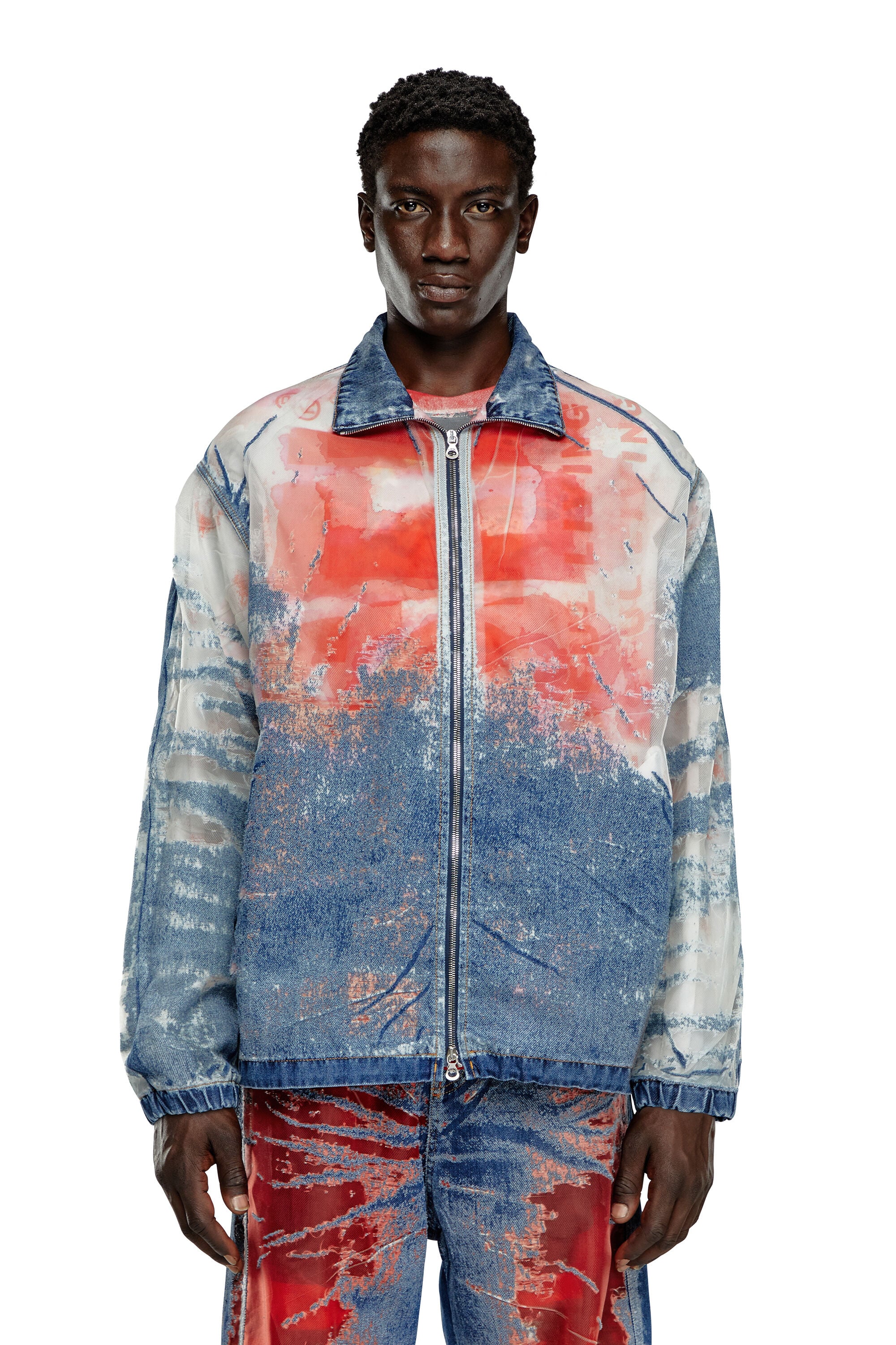 Men's Jacket in devoré denim with logo | Multicolor | Diesel FR