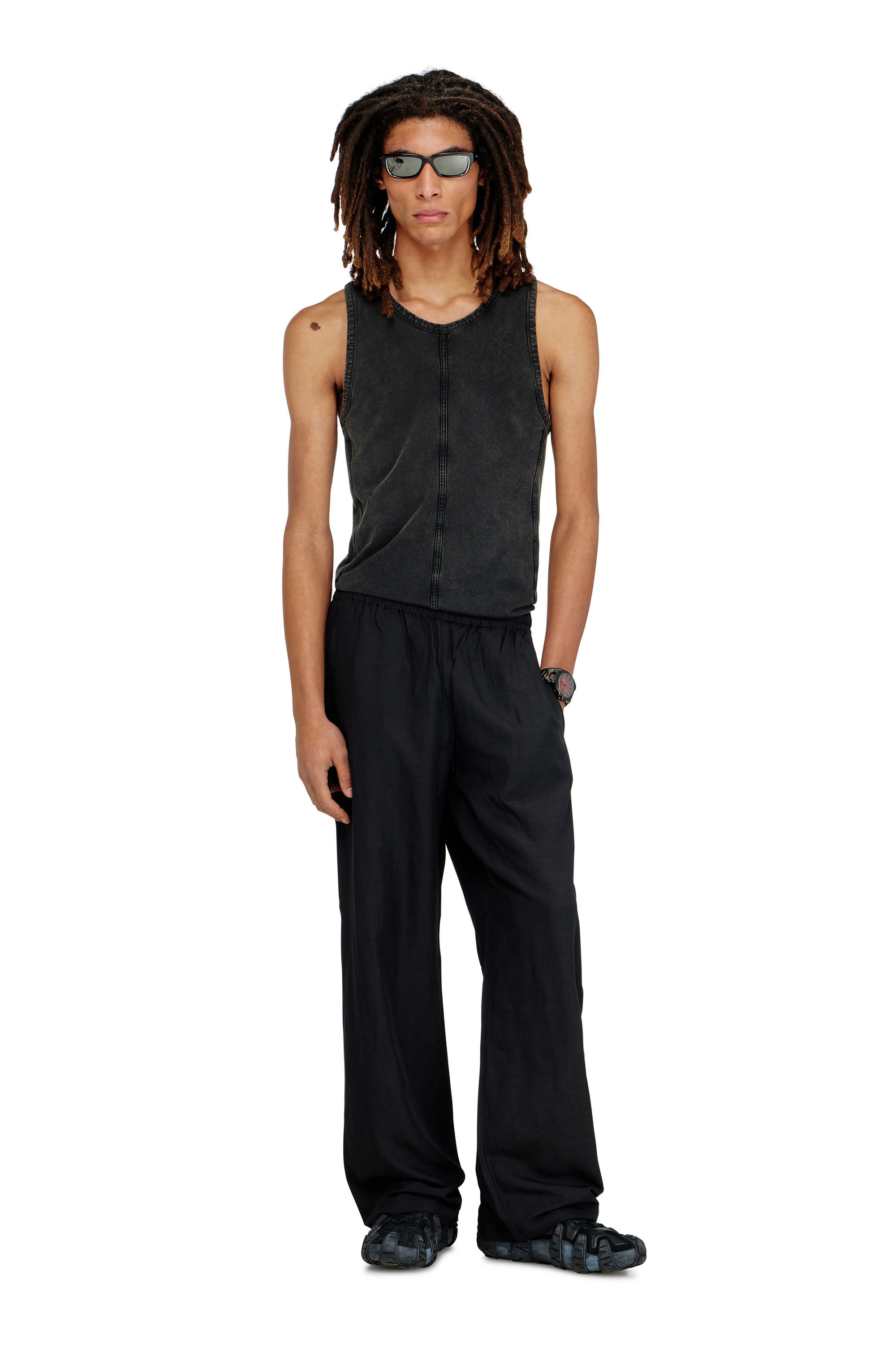 Diesel - P-THECK-PGBS, Pantalon en m&eacute;lange de lin Mixte in Noir - 1