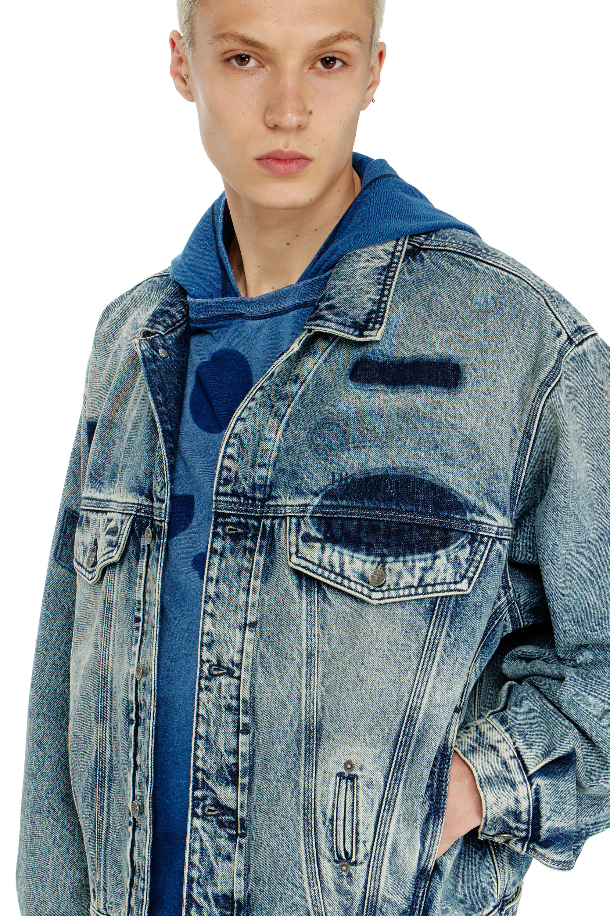 Diesel - D-DENVER-S2, Veste trucker avec effets patch Mixte in Bleu - 5