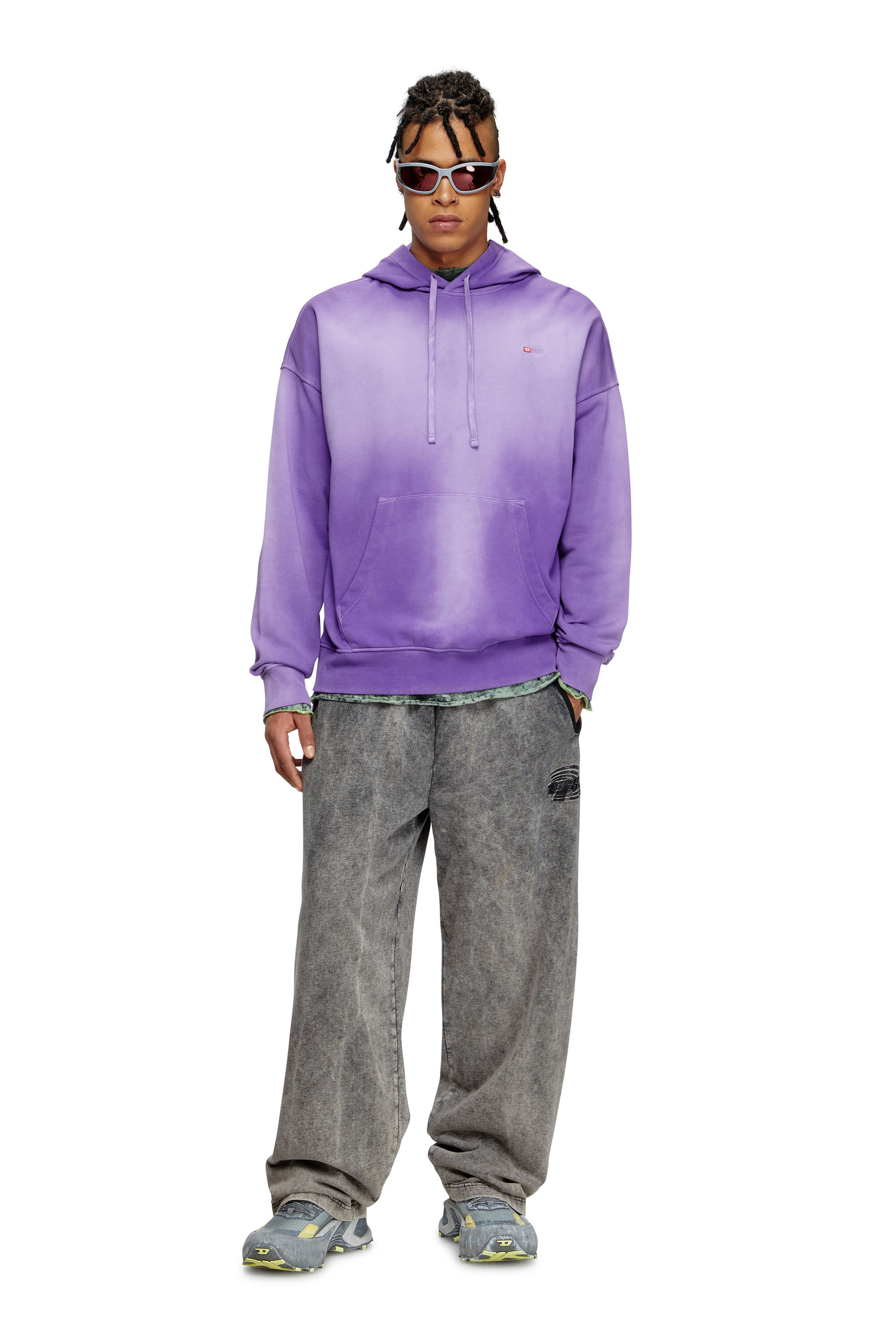 Diesel - S-ROB-HOOD-R2, Sweat-shirt à capuche délavé avec micro-logo brodé Homme in Violet - 1
