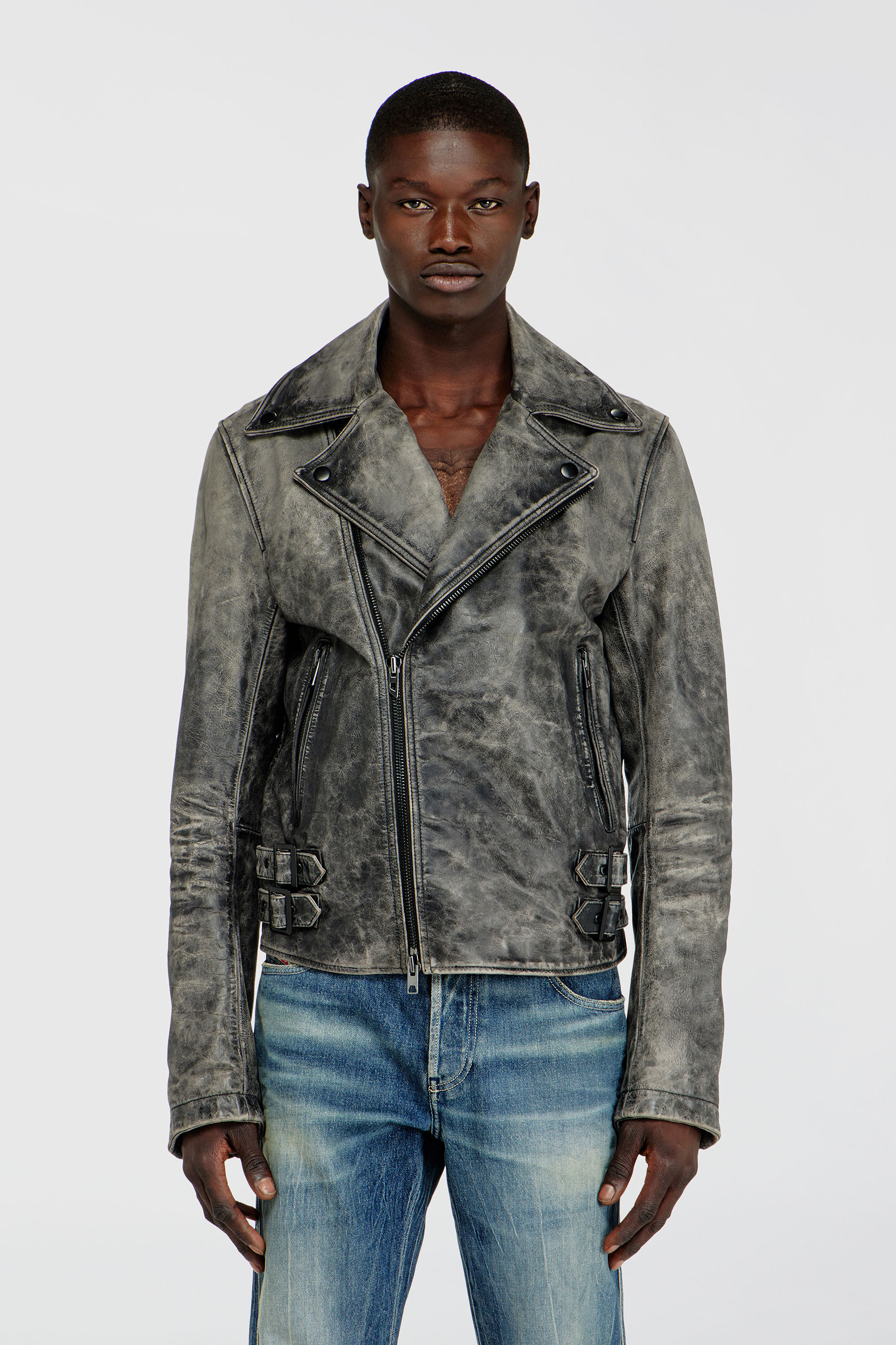 Diesel - L-EON-CJCM, Veste biker en cuir trait&eacute; Homme in Gris - 3