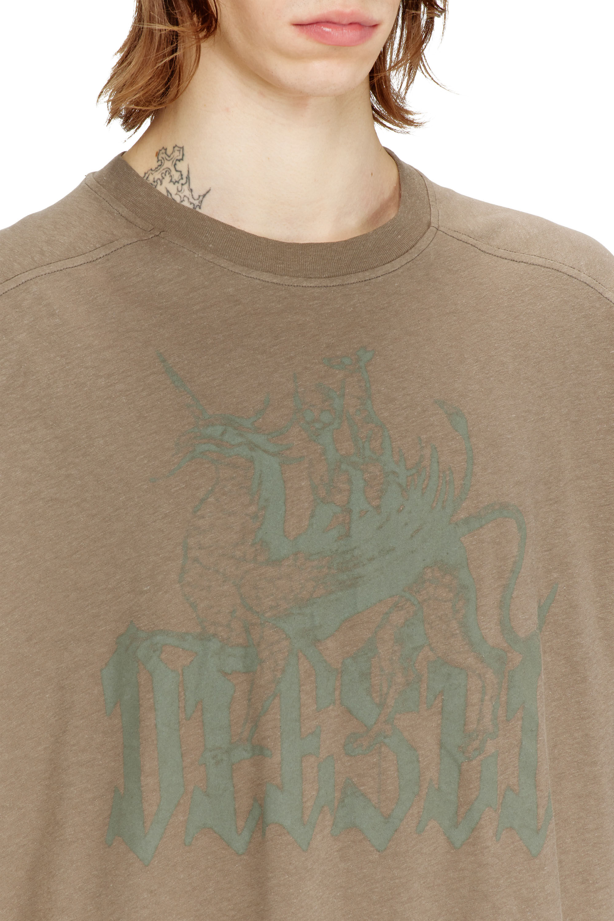 Diesel - T-JUSSI-A, T-shirt imprim&eacute; en coton et chanvre Homme in Beige - 5