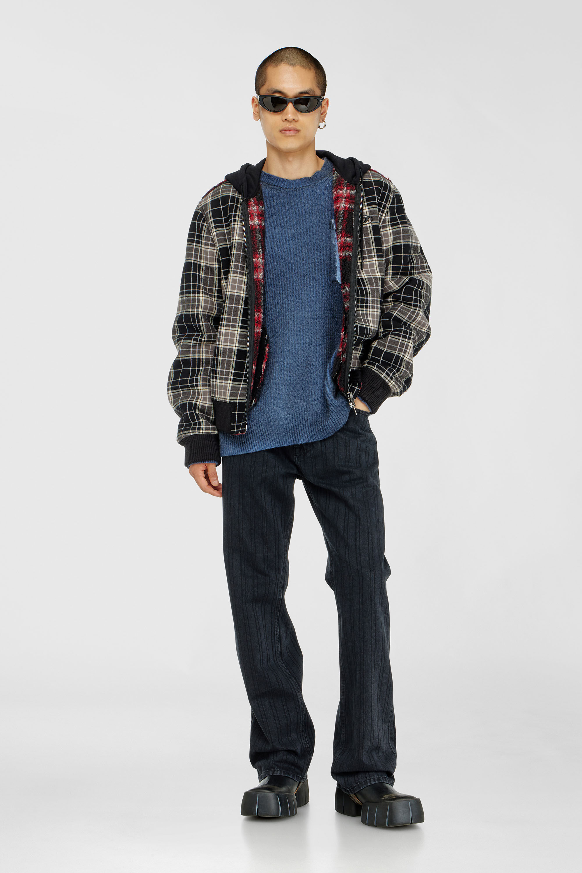 Diesel - W-KUNST, Blouson bomber &agrave; carreaux avec int&eacute;rieur effet teddy Homme in Polychrome - 1