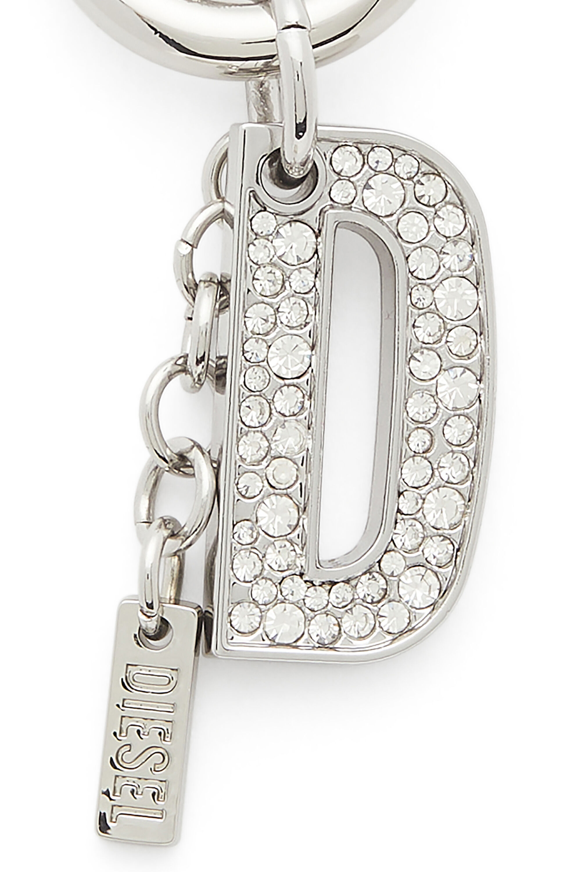 Diesel - CHARM-D, Porte-cl&eacute;s en m&eacute;tal avec pendentif cristal D Femme in Gris argent&eacute; - 3