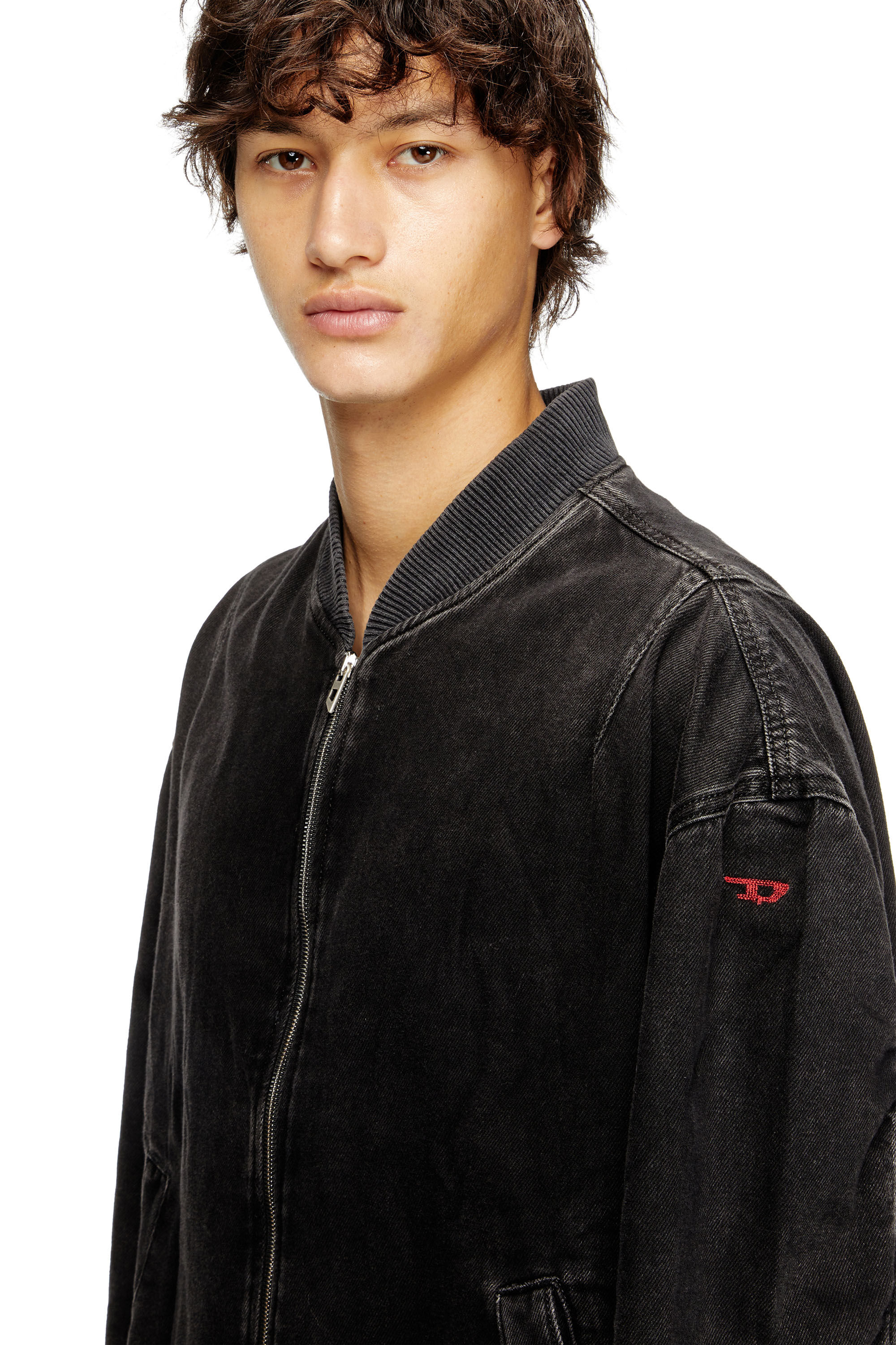 Diesel - D-VINZ, Veste bomber en denim délavé Homme in Noir - 5