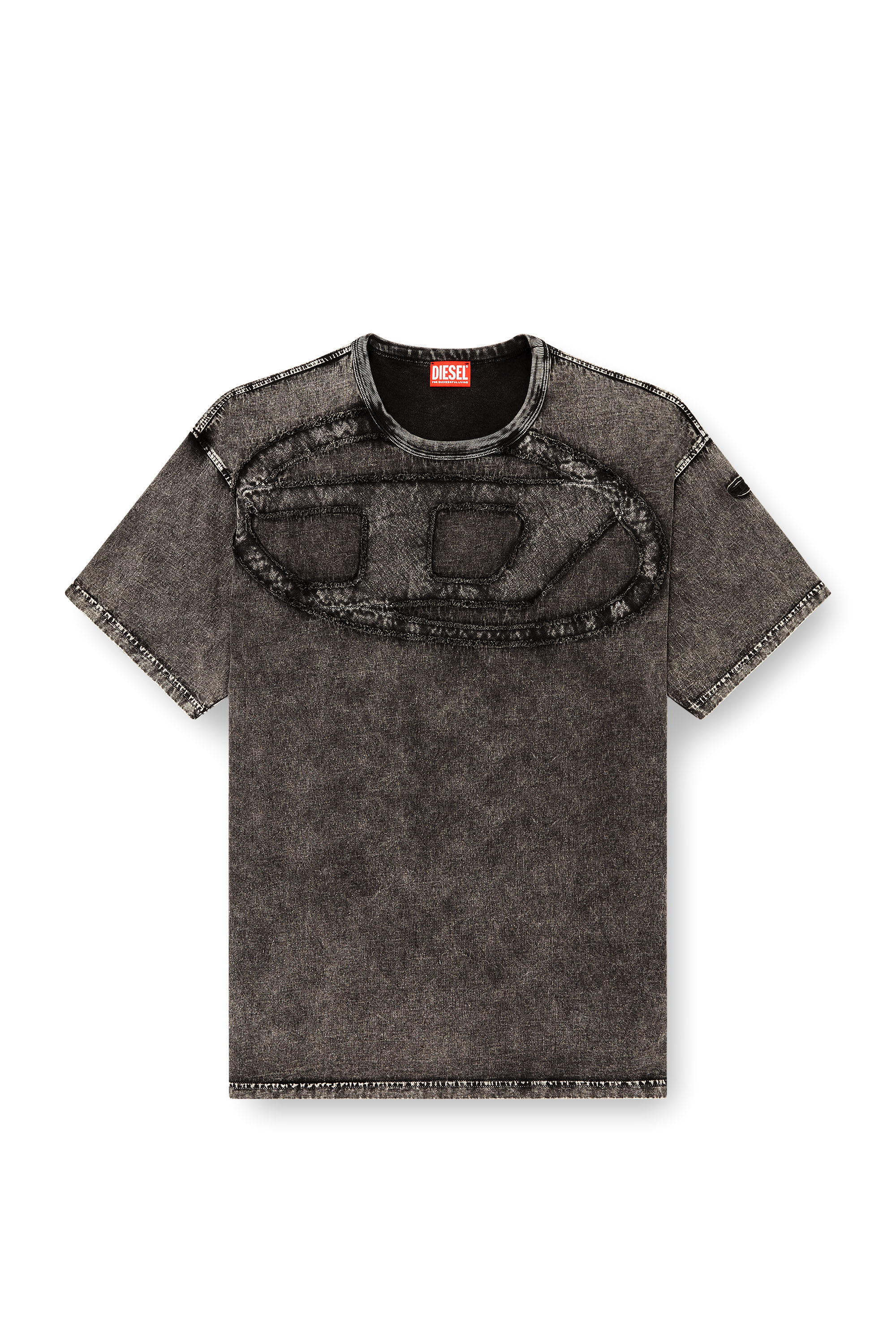 Diesel - T-BOXT-DEN, T-shirt en coton d&eacute;contract&eacute;e avec applique Oval D Homme in Noir - 2