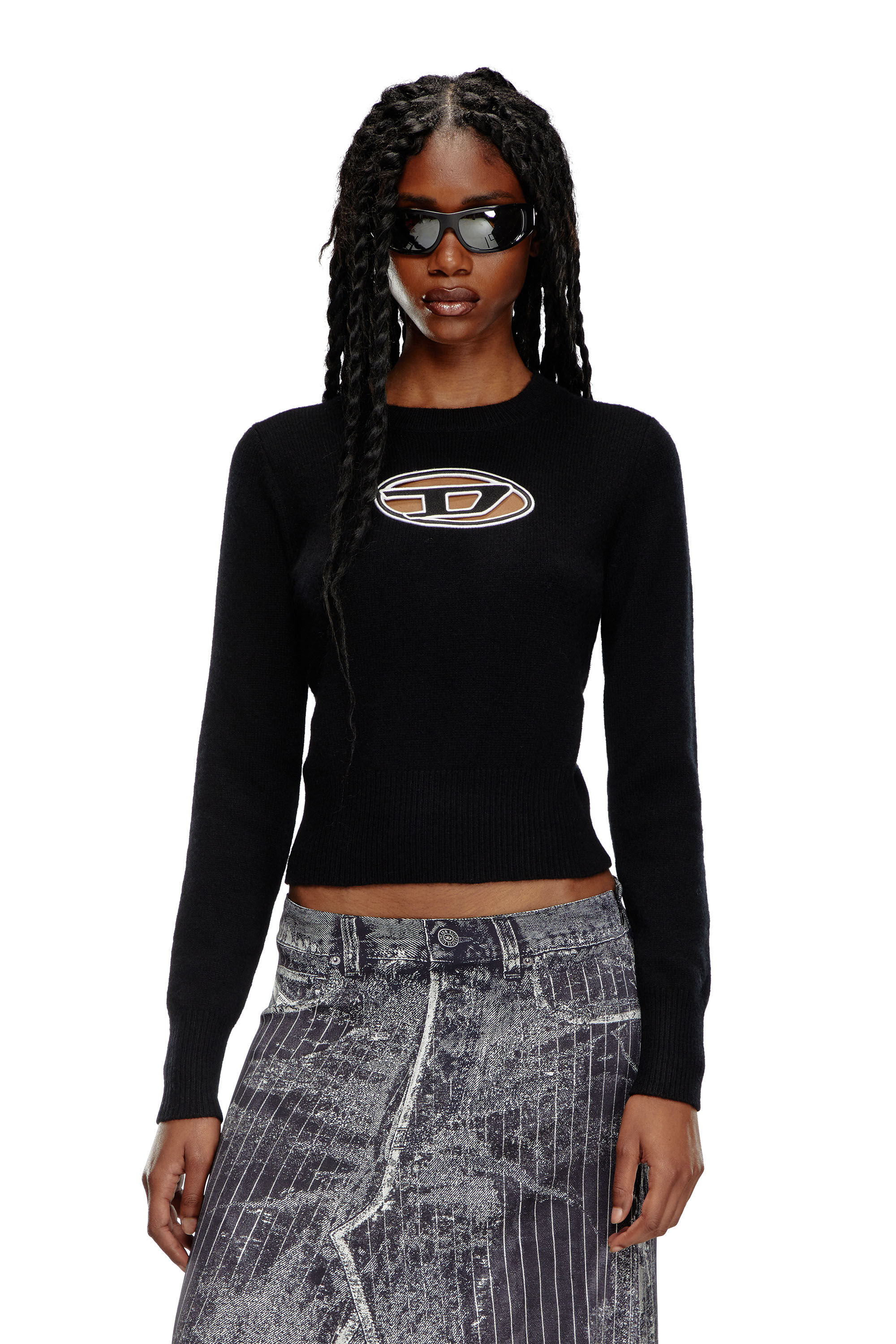 M AREESA Femme Pull avec logo brode effet decoupe Diesel
