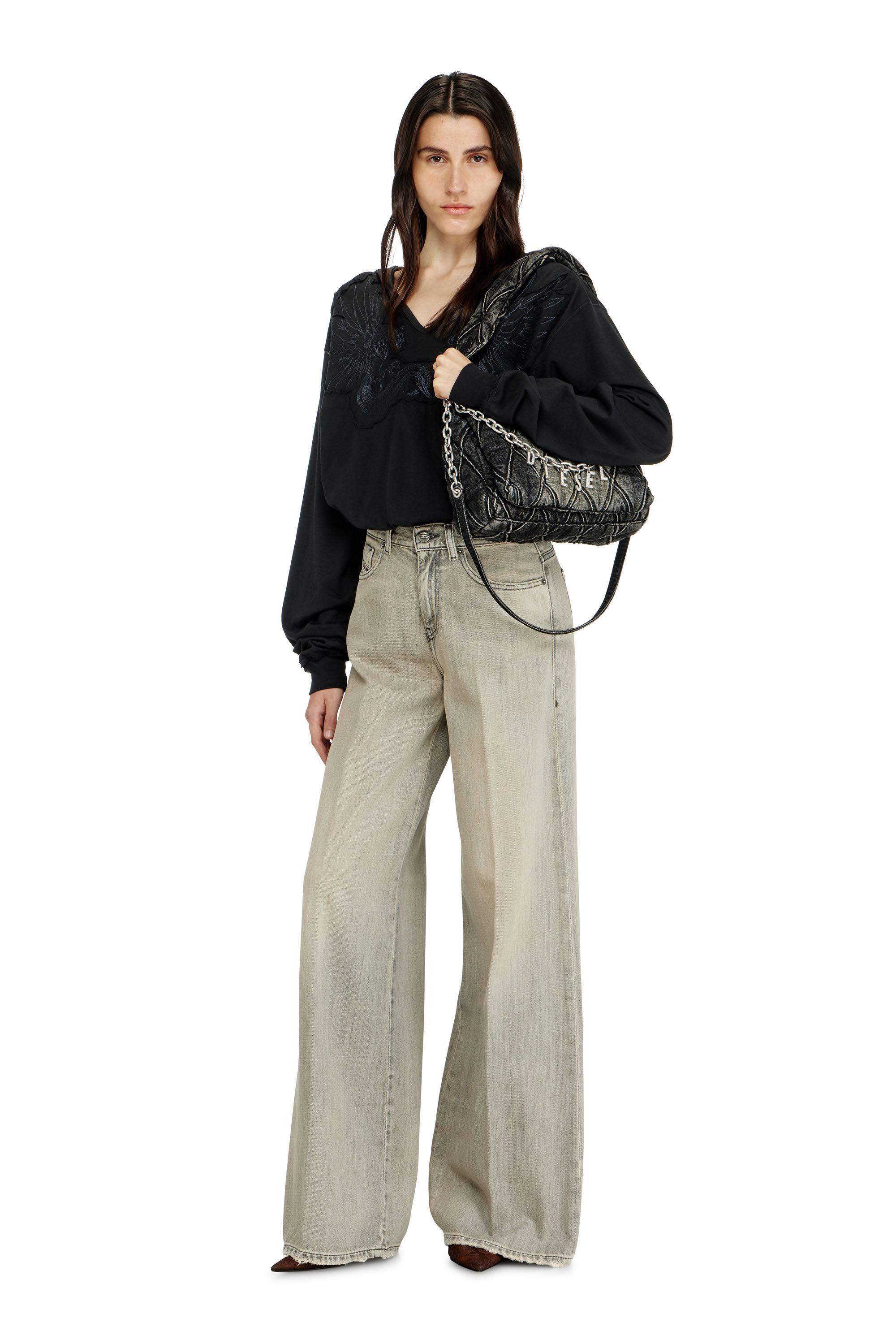 Diesel - CHARM-D SHOULDER S, Charm-D-Petit sac &agrave; bandouli&egrave;re en denim matelass&eacute; Femme in Noir - 1