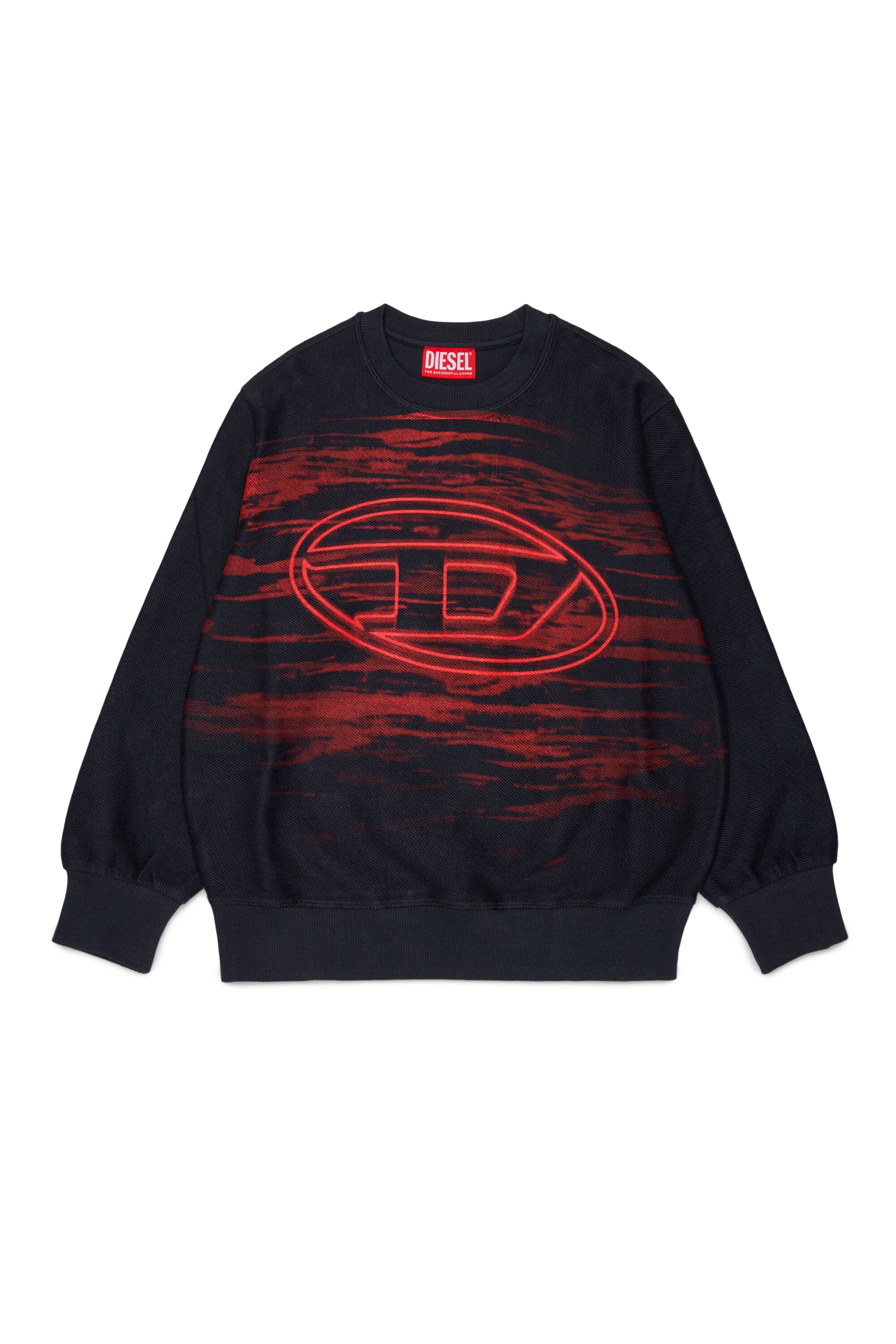 Diesel - SFRIT OVER, Sweatshirt avec rayures et logo Oval D Homme in Noir - 1