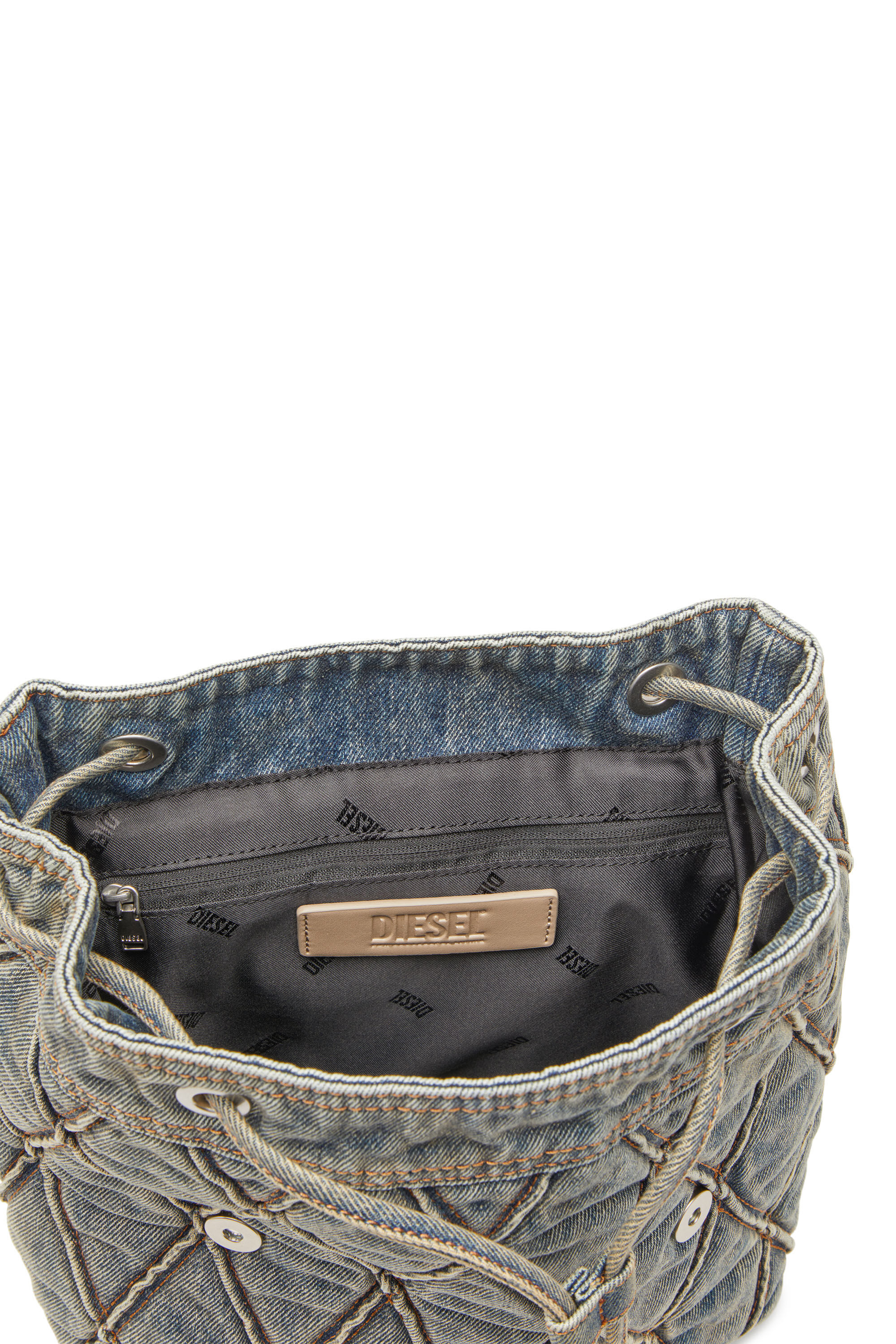 Charm D S Sac a dos en denim matelasse Argyle Femme Bleu Diesel