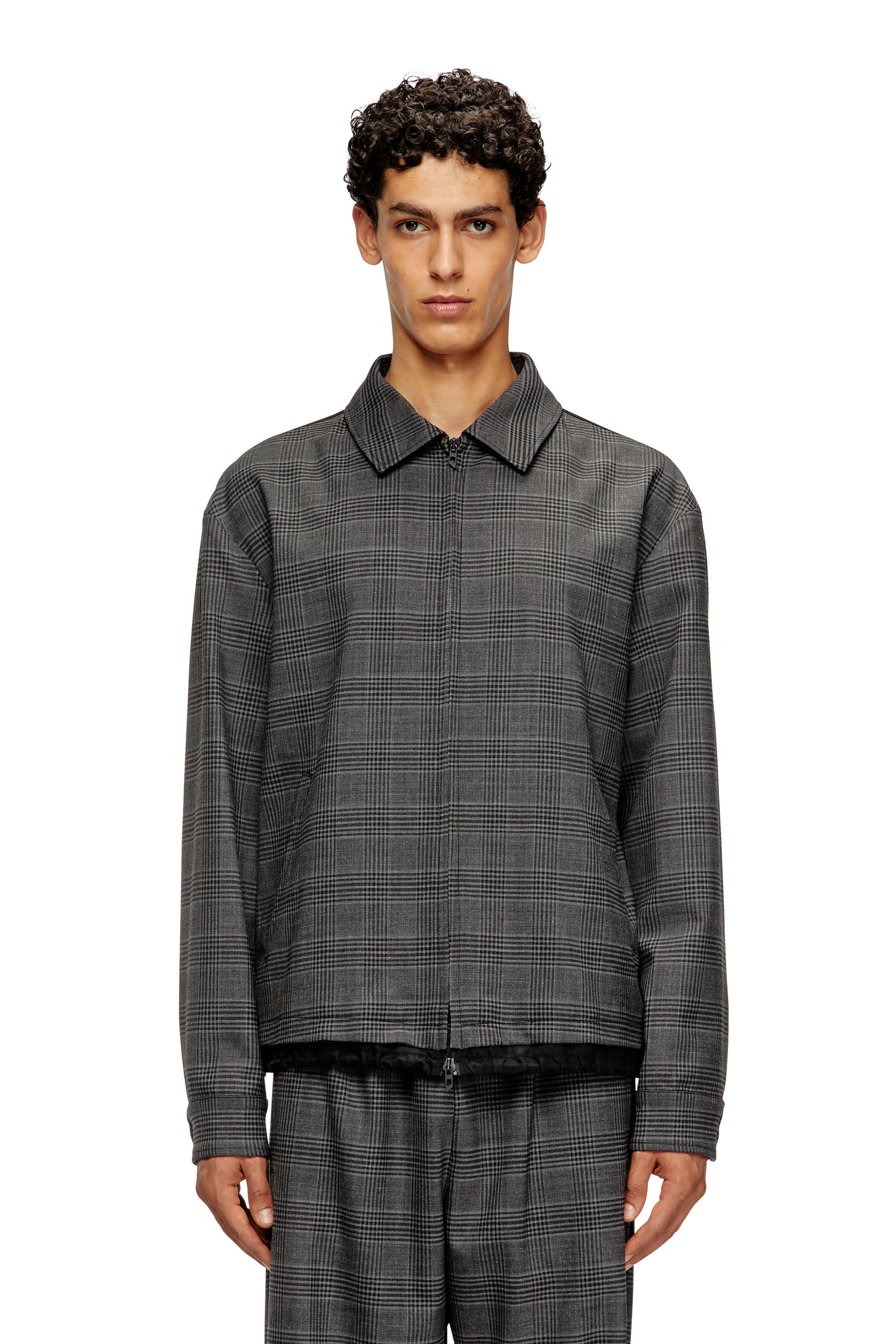 Diesel - J-TING, Veste coach en mélange de laine Prince-de-Galles et satin Homme in Polychrome - 3