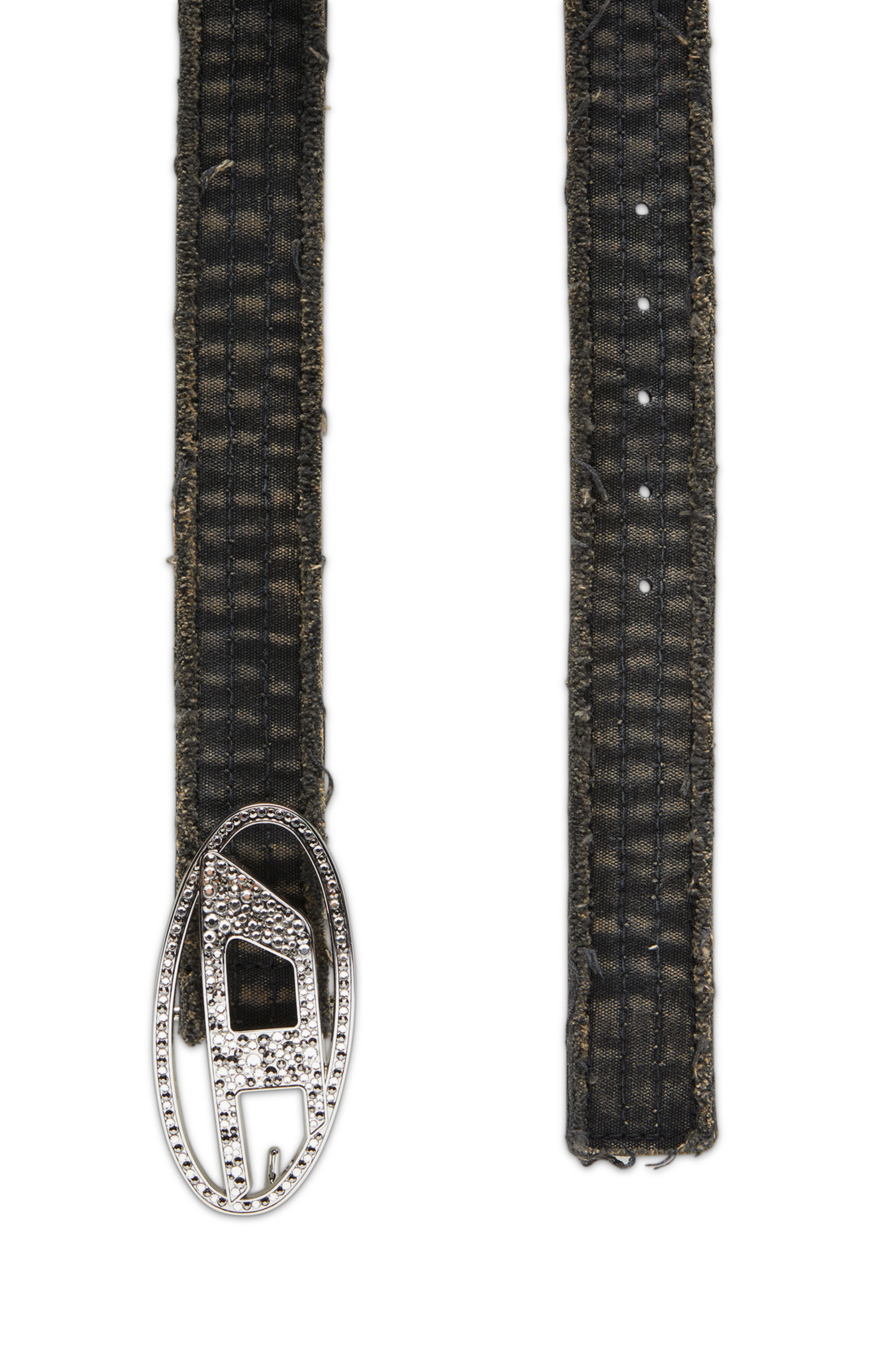 Ceinture en toile et cuir avec cristaux Femme Noir Diesel