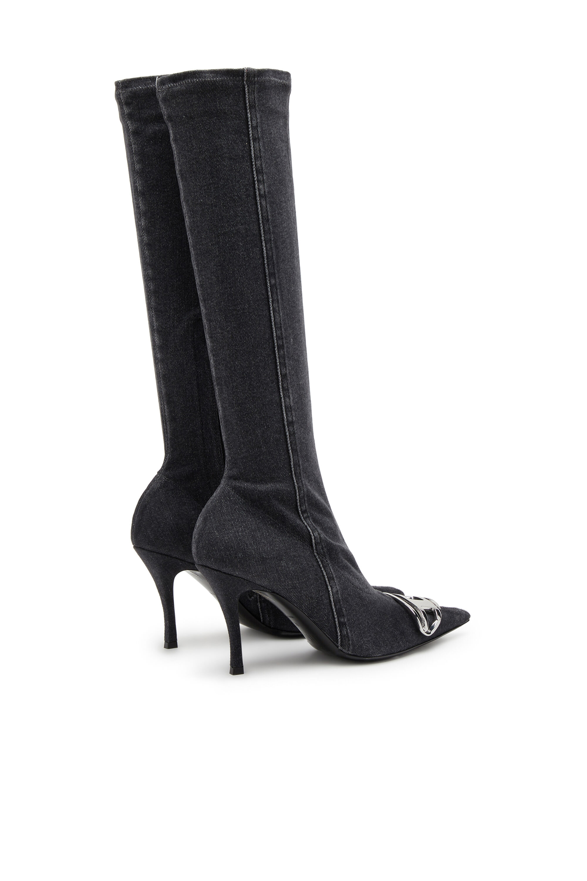 D Venus Bottes hauteur genou en denim stretch Femme Noir Diesel
