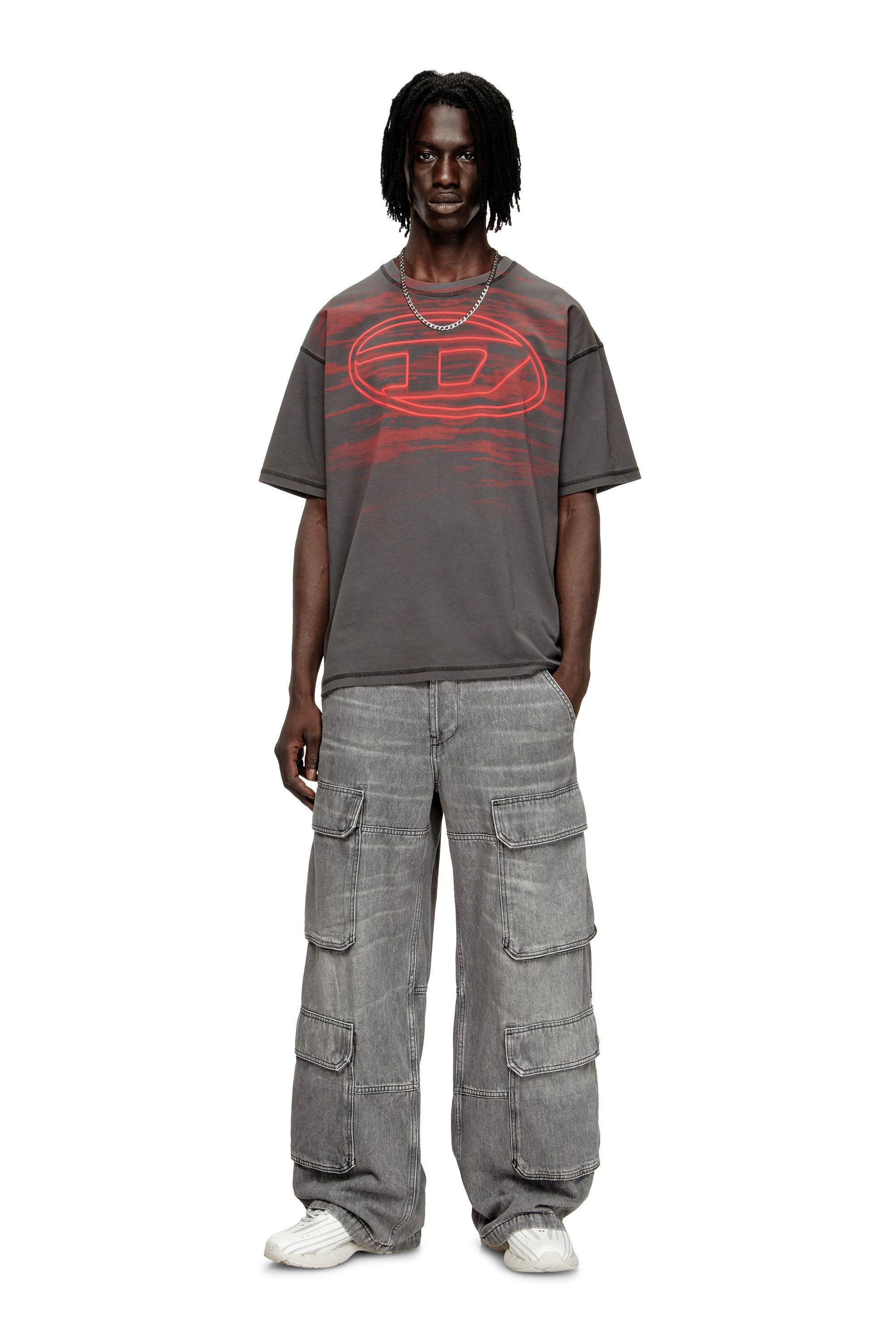 Diesel - T-BOXT-T5, T-shirt en coton avec imprimé Oval D Homme in Gris - 1