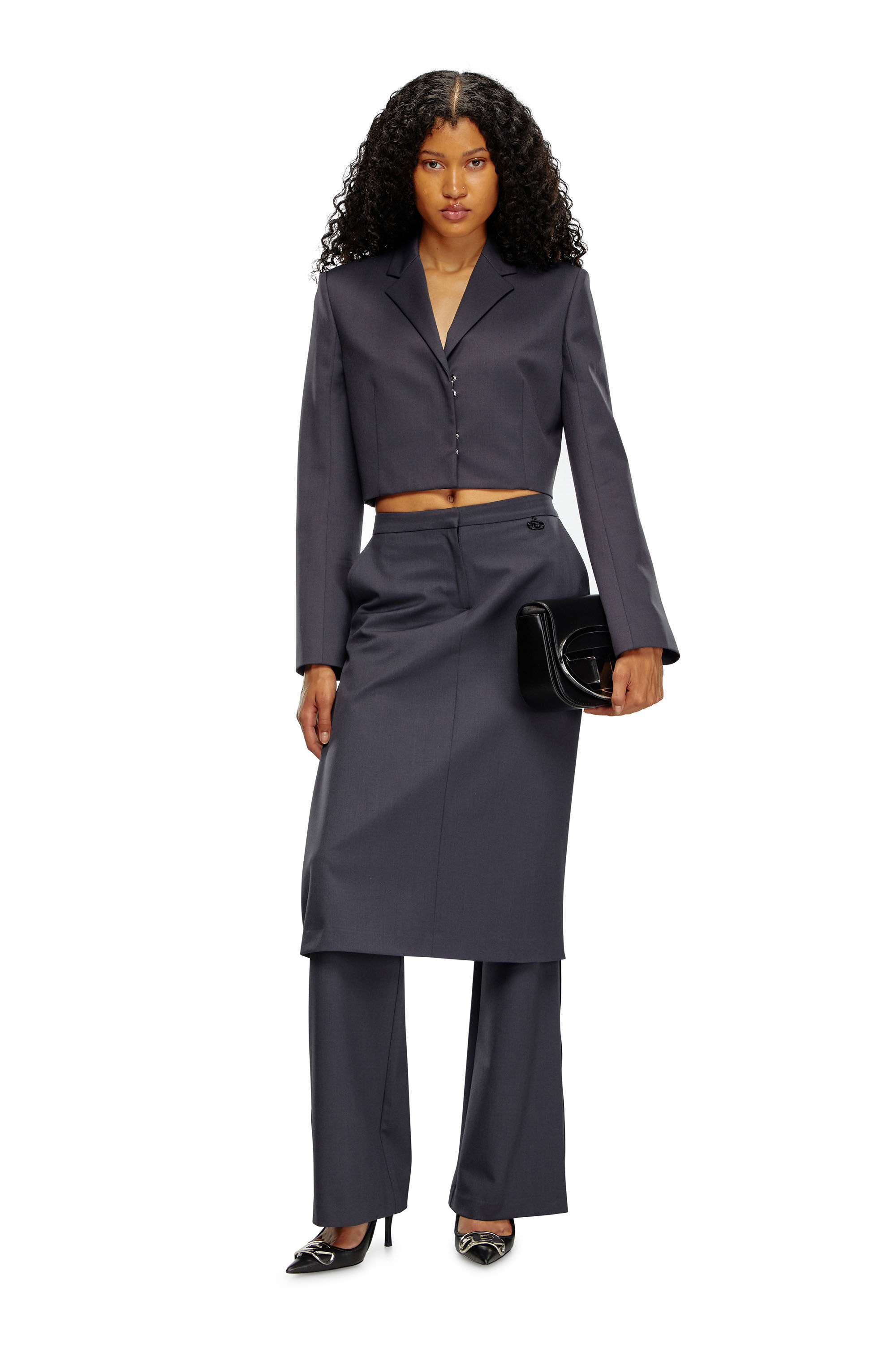 Blazer crop en laine melangee stretch Femme Gris Diesel