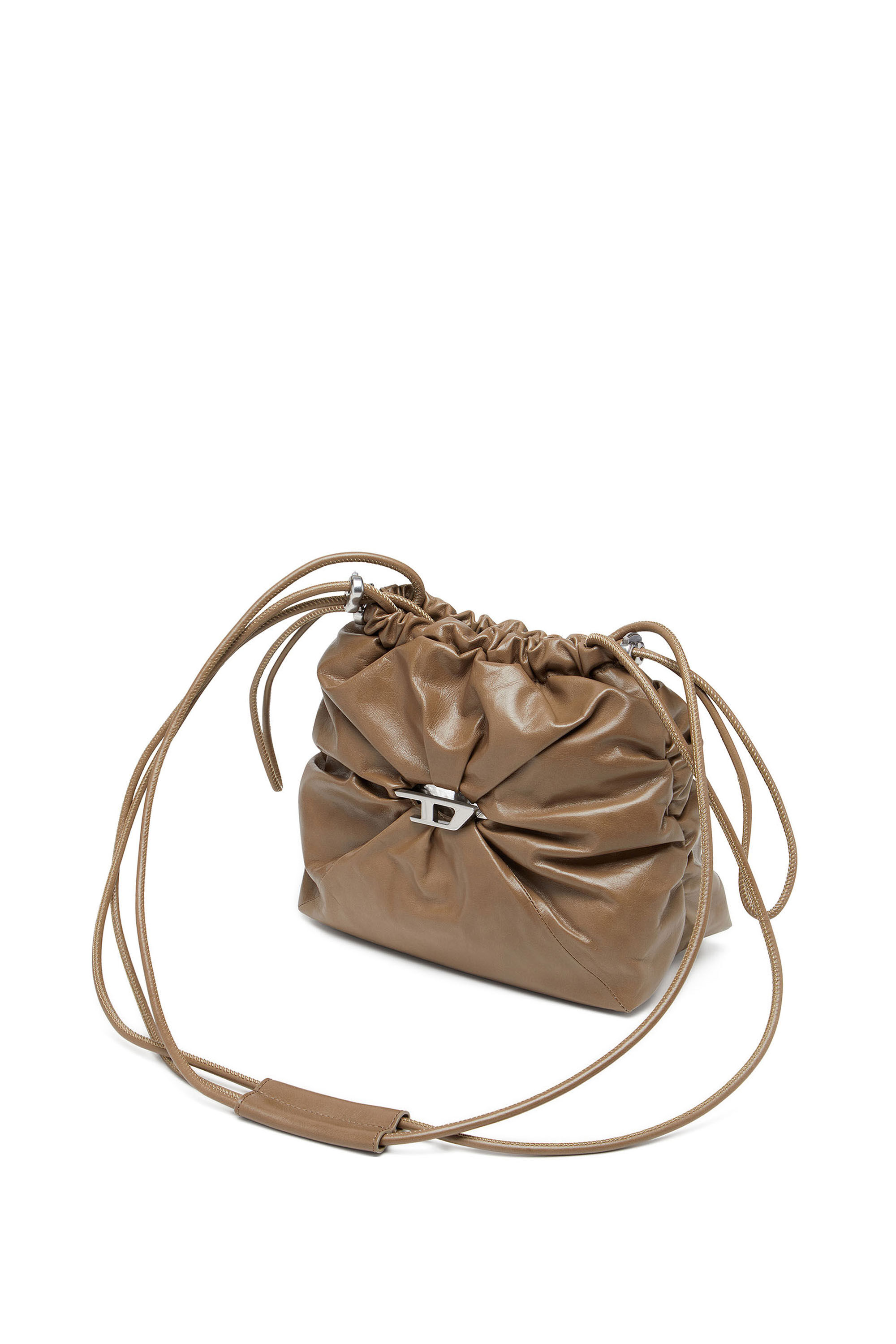Diesel - SCRUNCH-D BUCKET, Scrunch-D-Sac seau en cuir froissé et brillant Femme in Marron - 1