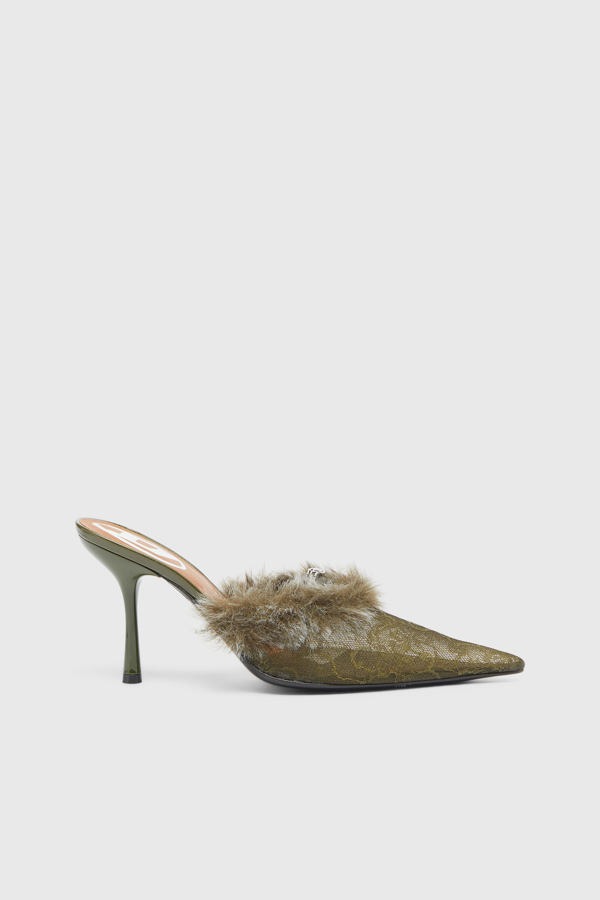 Diesel - D-JEWELS  MULE FUR 90, D-Jewels - Mules en nylon avec bordure duveteuse Femme in Vert - 1
